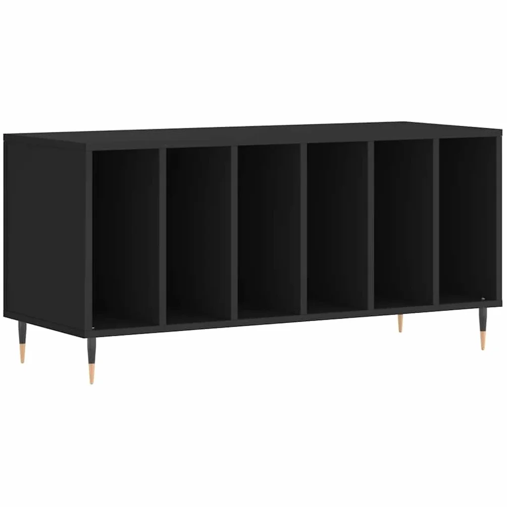 Hothingwell Szafka na płyty winylowe, czarna, 100 x 38 x 48 cm, z drewna konstrukcyjnego, szafka z półkami do przechowywania i eksponowania płyt LP, wytrzymały blat na urządzenia elektroniczne,