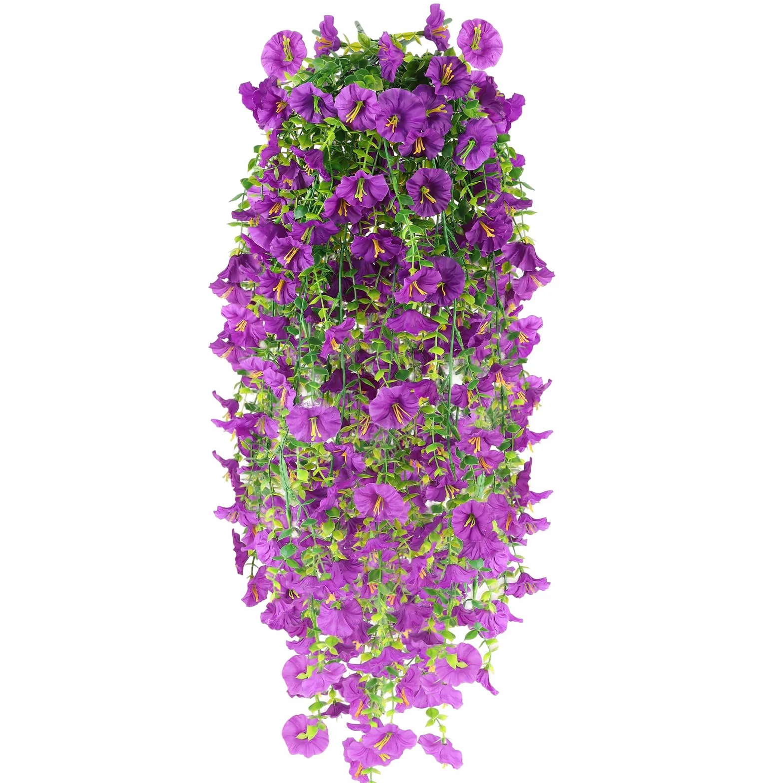 Sztuczne wiszące kwiaty, 4 szt., sztuczne wiszące kwiaty, 76 cm, bukiet na ścianę, podwórko, do wewnątrz, na zewnątrz, dekoracja (fioletowe)