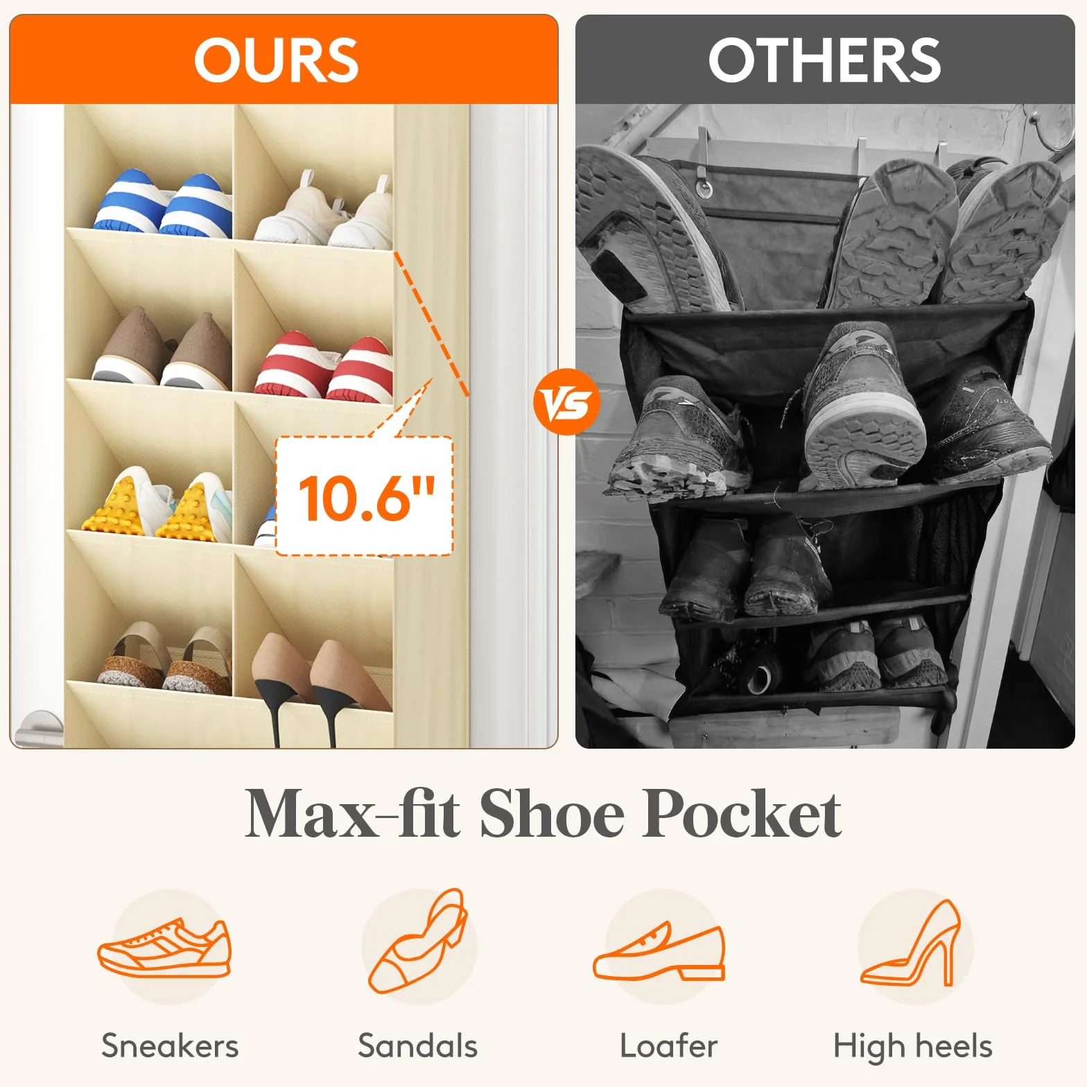 Lifewit Organizer na Buty Nad Drzwi, Wieszak na Buty z 6 Poziomami, 11 Głębokich Kieszeni, Materiałowy Organizer Wiszący, do Szafy, Drzwi, na Buty Sportowe, Kozaki, Beżowy