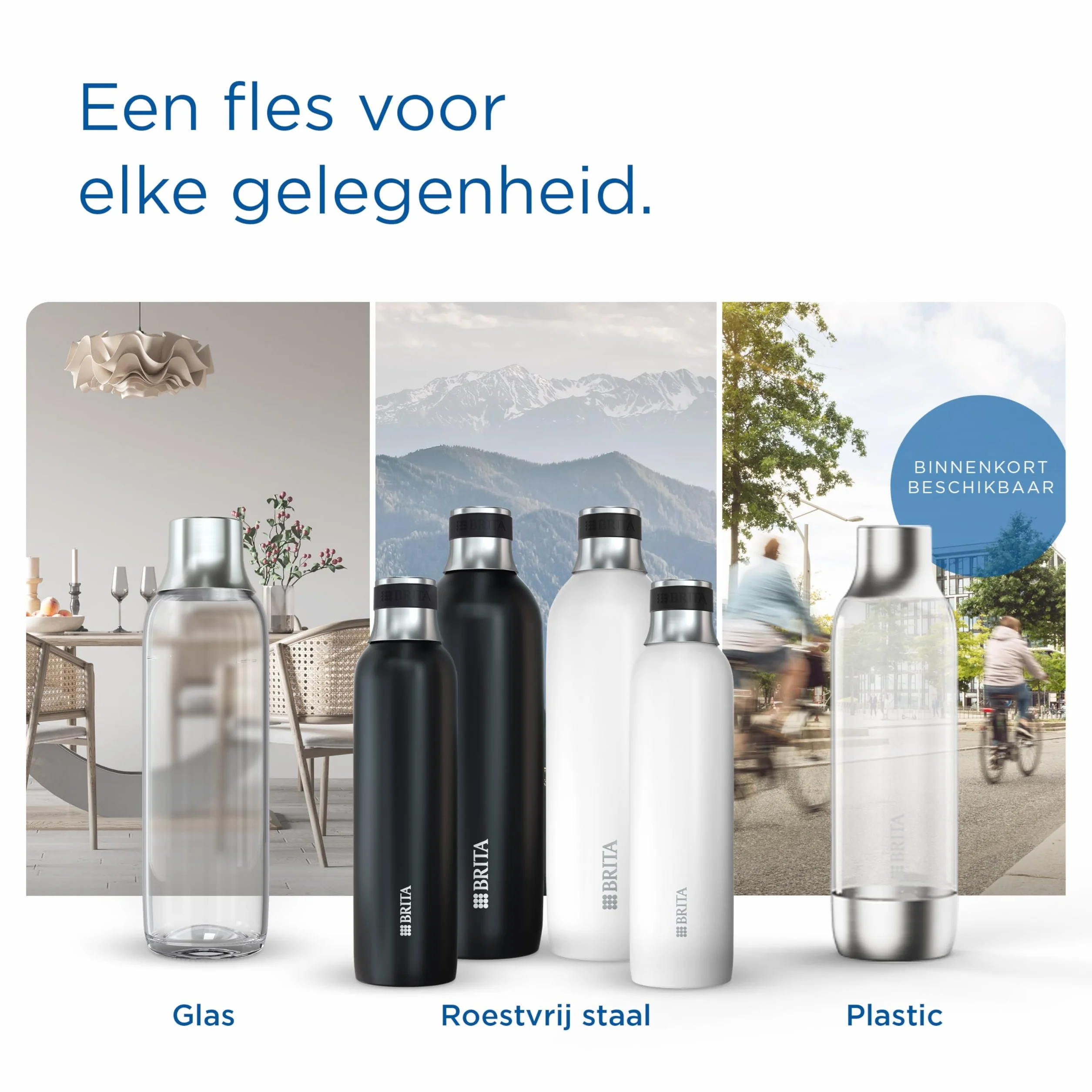BRITA Szklana butelka do wody gazowanej SodaTrio (1l), opakowanie 2 butelek zamiennych - lekkie, eleganckie szklane butelki na wodę w opakowaniu duo/butelki wody gazowanej z polerowaną korkiem ze stali nierdzewnej