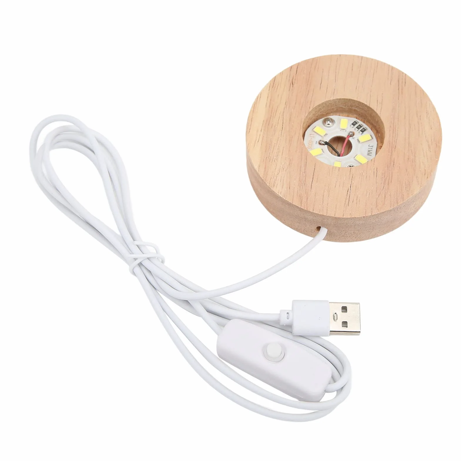 Stopka LED, interfejs USB i Drewniana podstawa Podstawa świetlna dla sferycznych prostokątnych i sferycznych lamp, elegancki trwały Gniazdo lampy(białej podstawy światła)