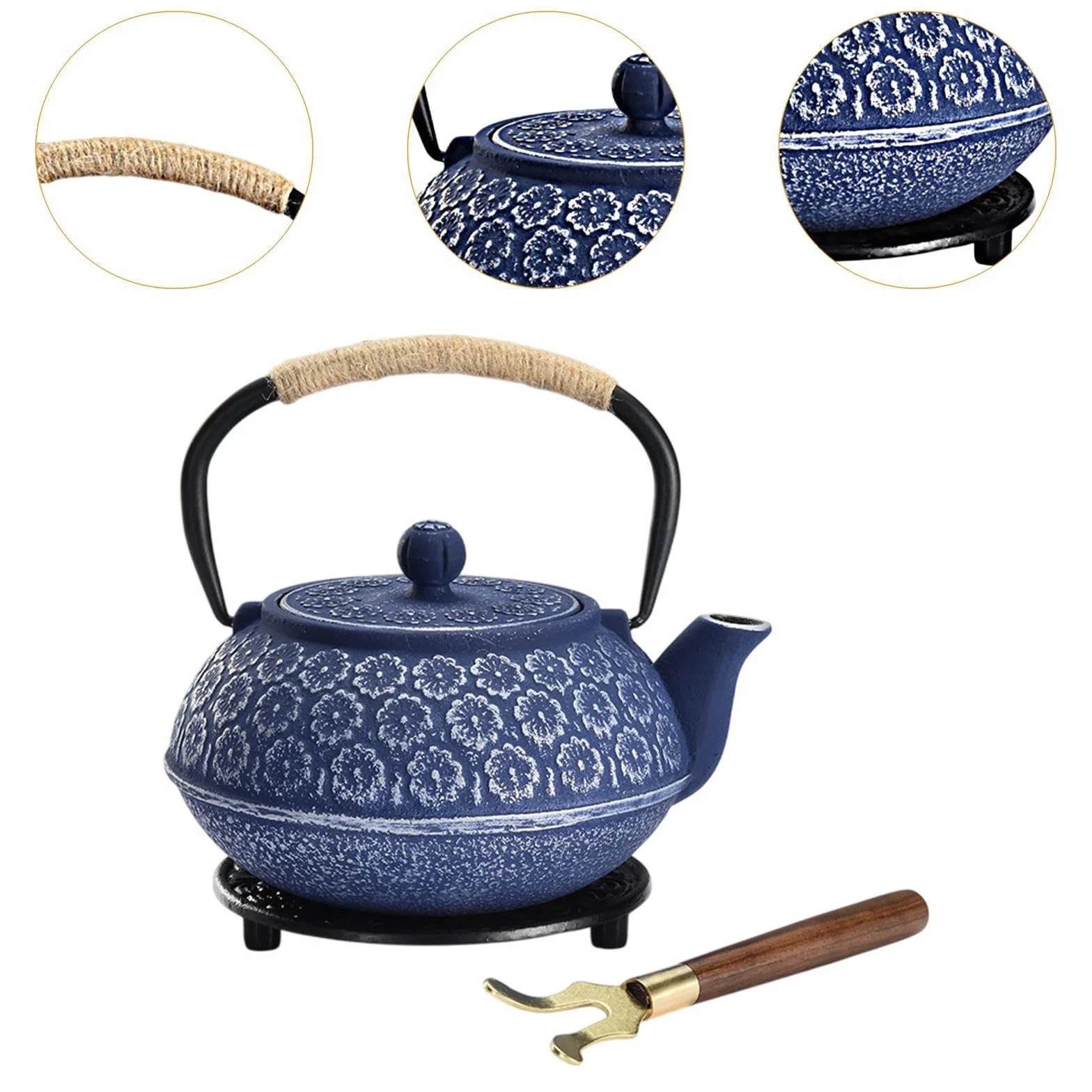 Żeliwny dzbanek do herbaty, 900 ml, z sitkiem do herbaty ze stali nierdzewnej, japoński dzbanek do herbaty emaliowany wewnątrz, do kawy, torebki herbaty, grillowania na świeżym powietrzu