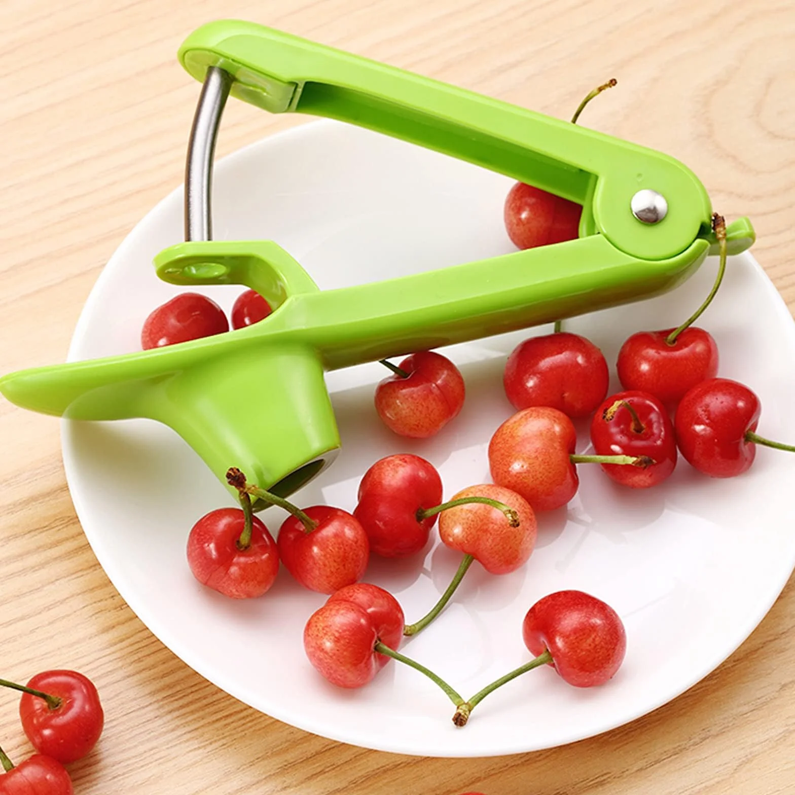 2 x drylownica do wiśni, stal nierdzewna, tworzywo sztuczne, do szybkiego usuwania kamienia owocowego (zielona, czarna)