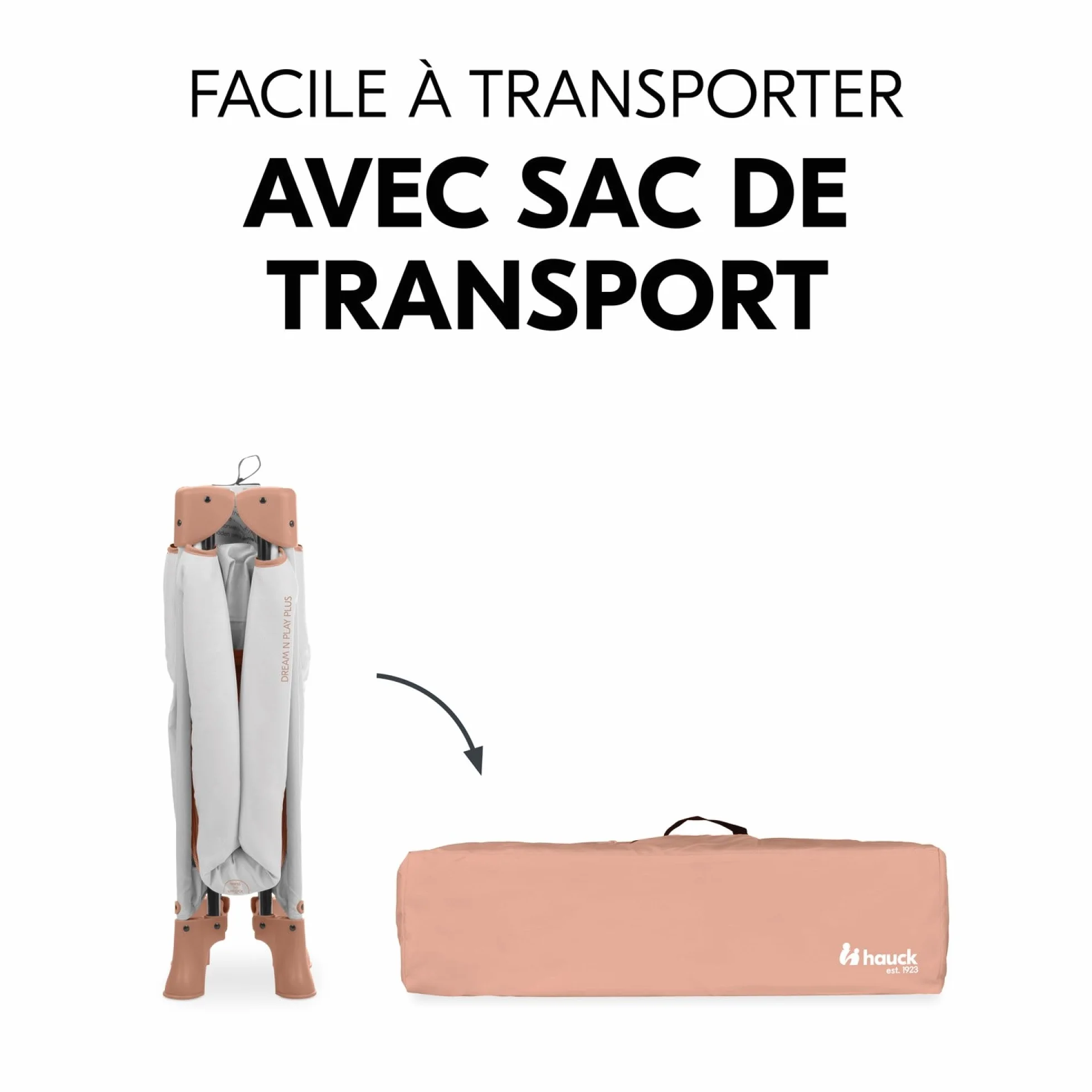 hauck Bebe Dream N Play Plus łóżko parasolowe, duży otwór boczny do zabawy, składany, kompaktowy, torba do przenoszenia, od urodzenia do 15 kg, Dusty Cork