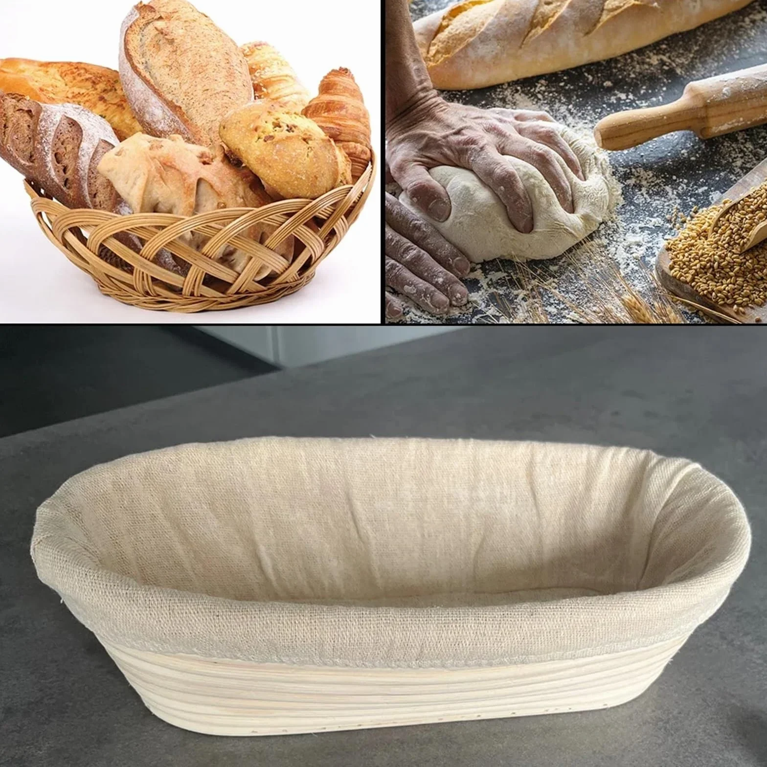 Kosz do proofingu chleba, Rattanowe kosze do wyrastania chleba, kolor drewna, wiele rozmiarów(28X14X8CM)
