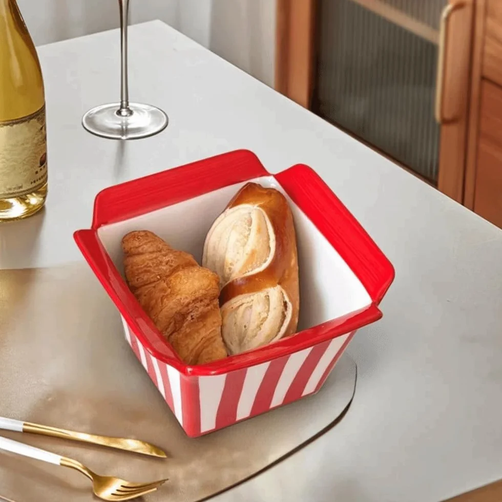 Ceramiczna miska na przekąski, urocza, odporna na ciepło konstrukcja w paski do popcornu, sałatki, deserów, jogurtu, płatków śniadaniowych, lodów, makaronu błyskawicznego - idealna do serwowania