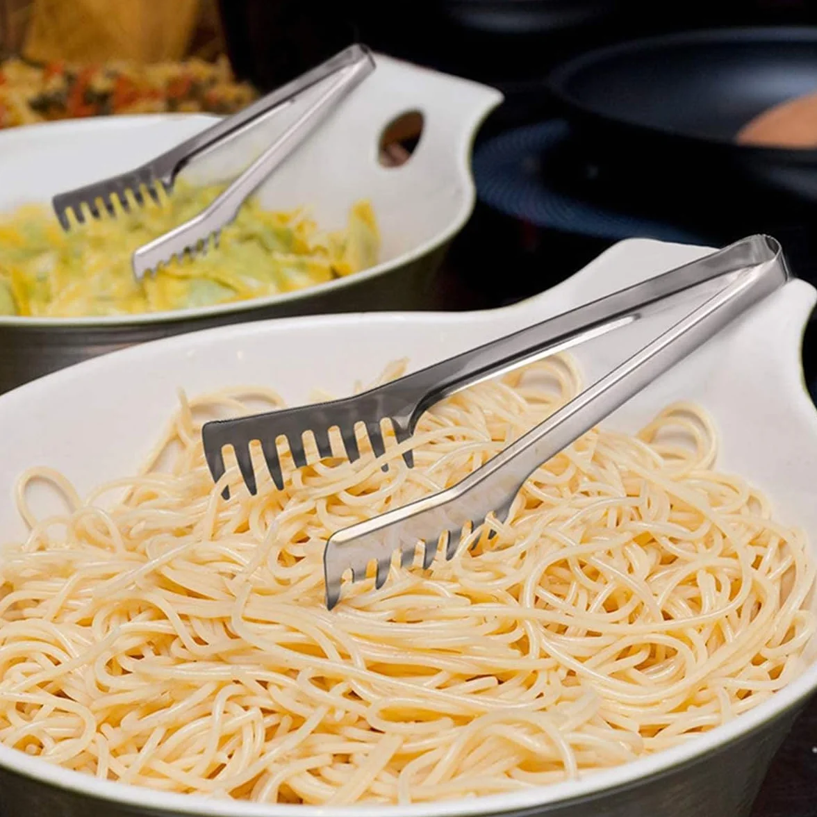 Alnicov Szczypce do spaghetti ze stali nierdzewnej do pieczenia spaghetti, kuchenne narzędzia kuchenne, srebrne