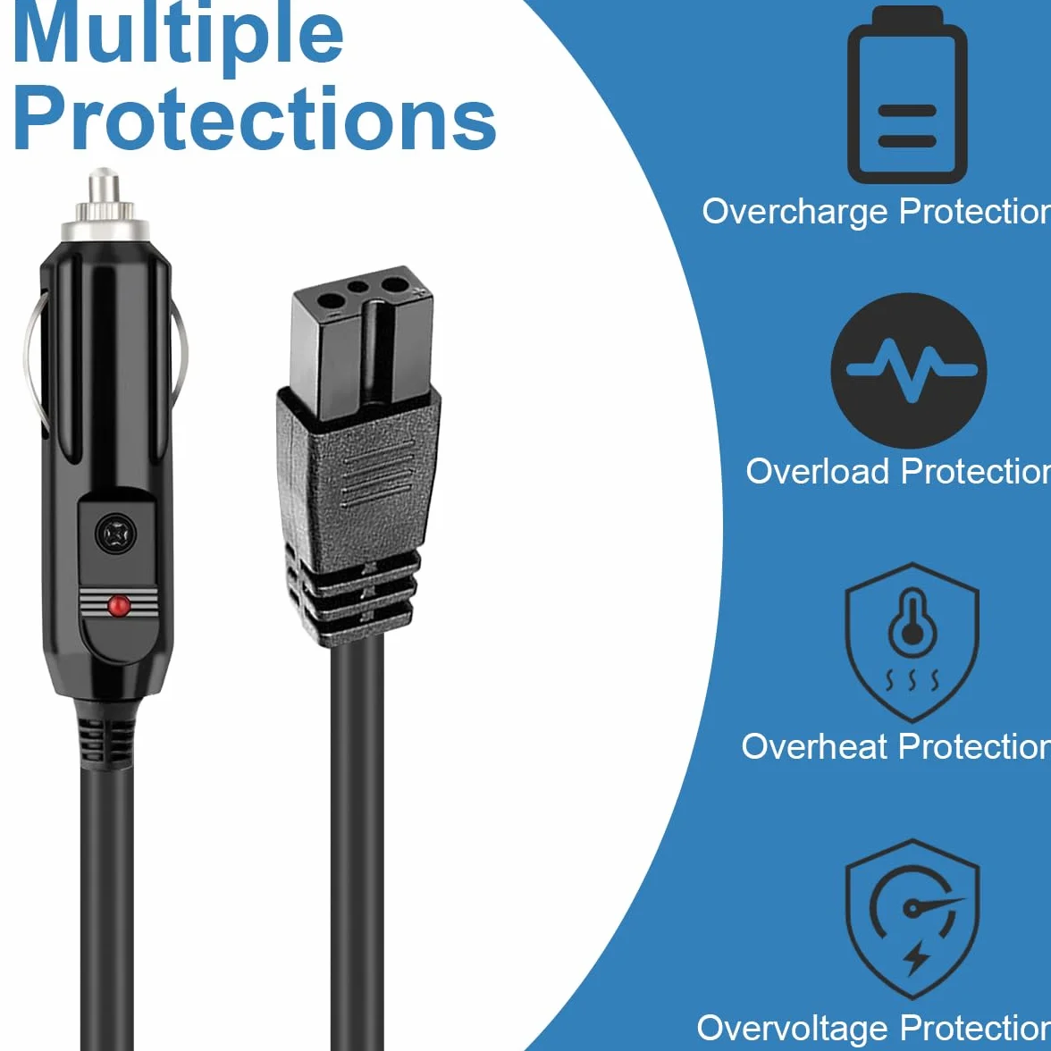 Xiatiaosann Kabel 12 V do lodówki samochodowej Adapter Kabel zasilający DC do lodówki zamrażarki samochodowej z bezpiecznikiem 15 A do podróży, na kemping piknik przyczepa kempingowa lodówka