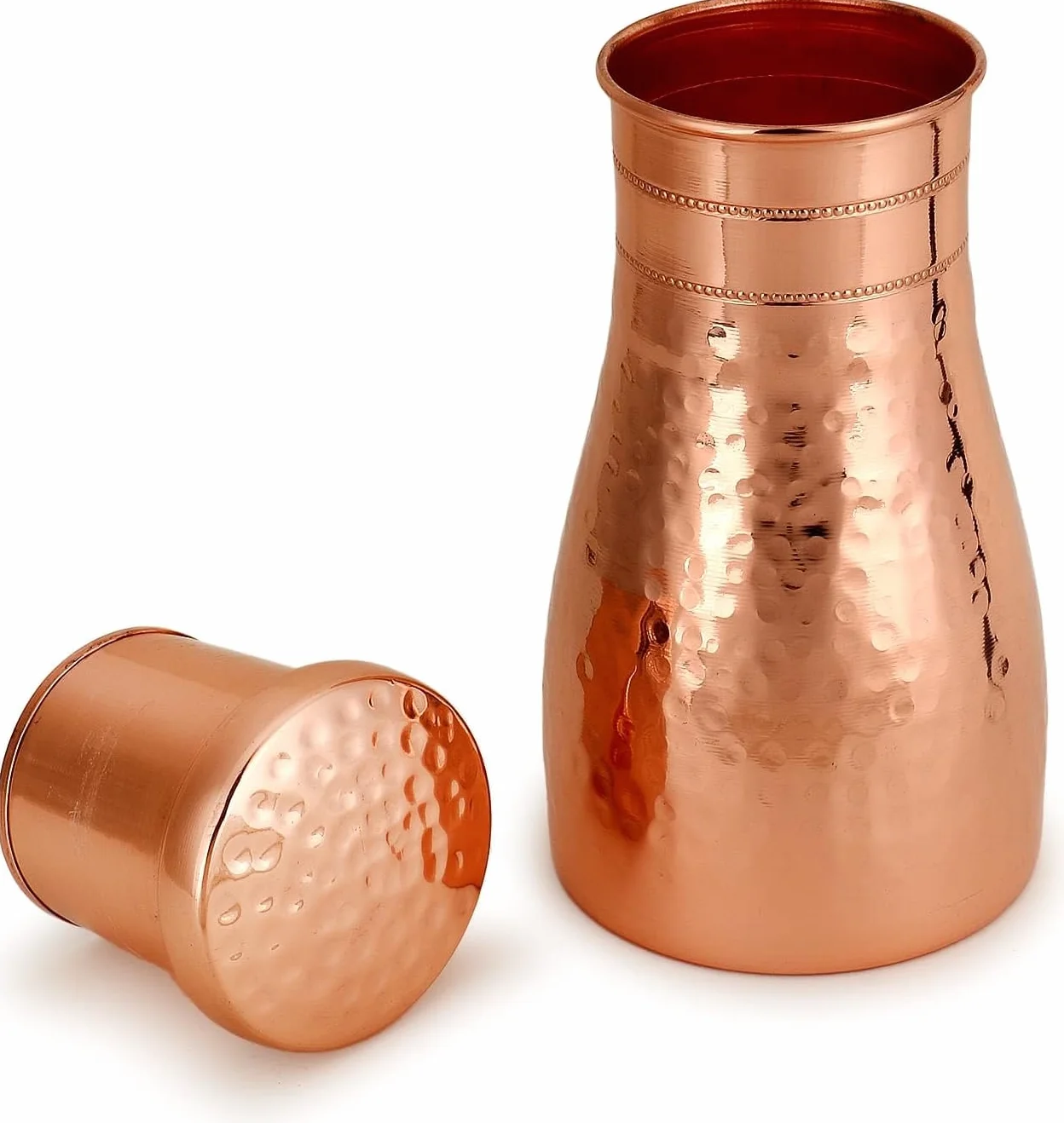 Zap Impex 1000 ml młotkowana matowa miedziana butelka na wodę do sypialni z wbudowanym szkłem