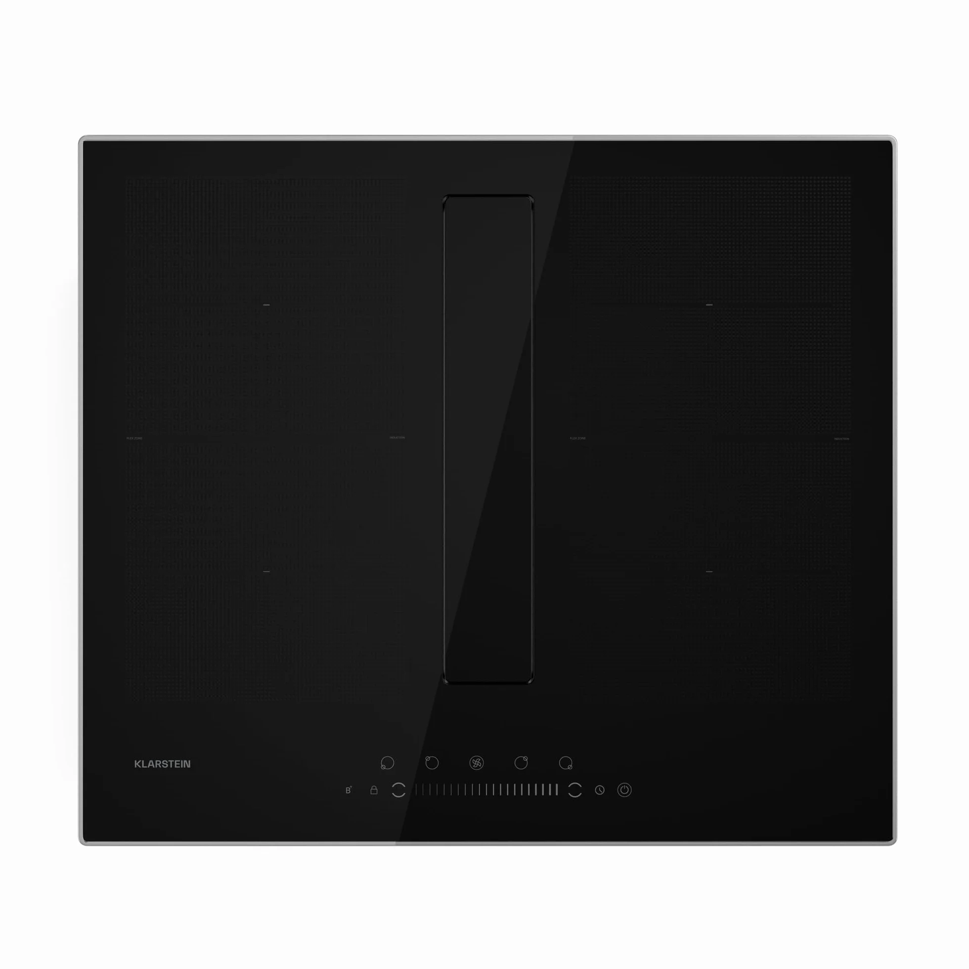 Klarstein Chef-Fusion Płyta indukcyjna z okapem - 7200 W, Przepływ 590 m³/h, Strefa Flex i Boost, Klasa energetyczna A, Powierzchnia szklana, Oszczędność miejsca, Blokada rodzicielska, Czarna