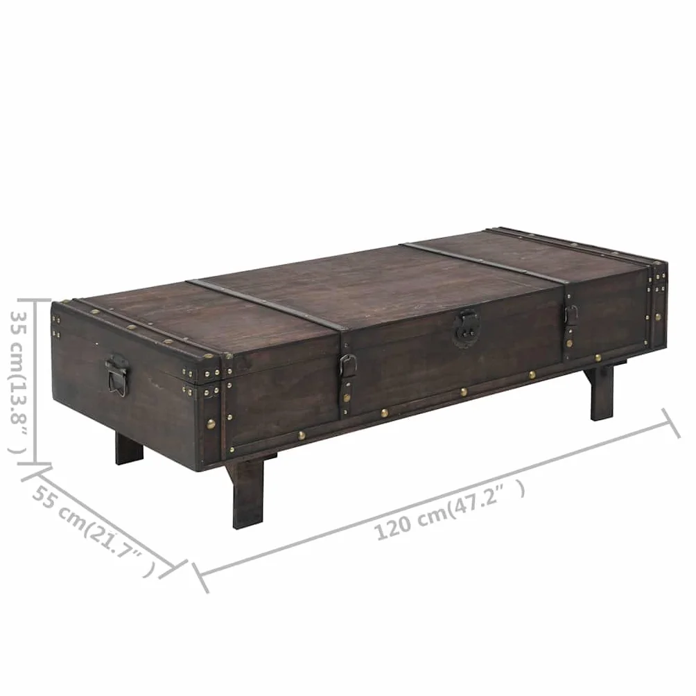 Hothingwell Stolik kawowy ze sklejki w stylu vintage 120x55x35 cm | Skrzynia do przechowywania, ławka, paski ze sztucznej skóry, elementy metalowe, łatwe zamknięcie