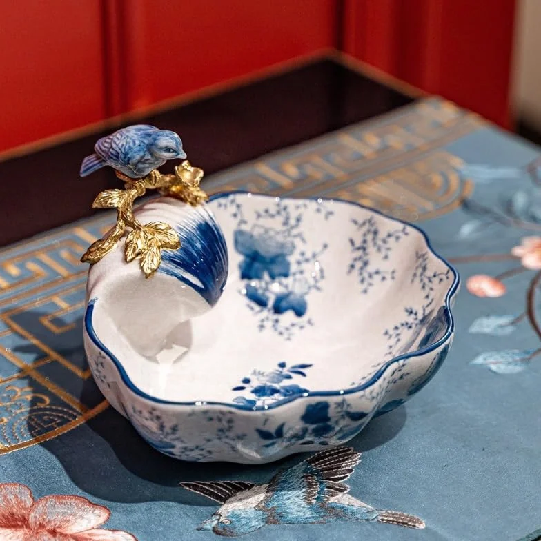 Talerz do serwowania owoców talerz na cukierki niebieski i biały ceramiczny mały talerz na owoce salon stolik kawowy talerz na przekąski dekoracja wejścia prezent talerz na owoce talerze