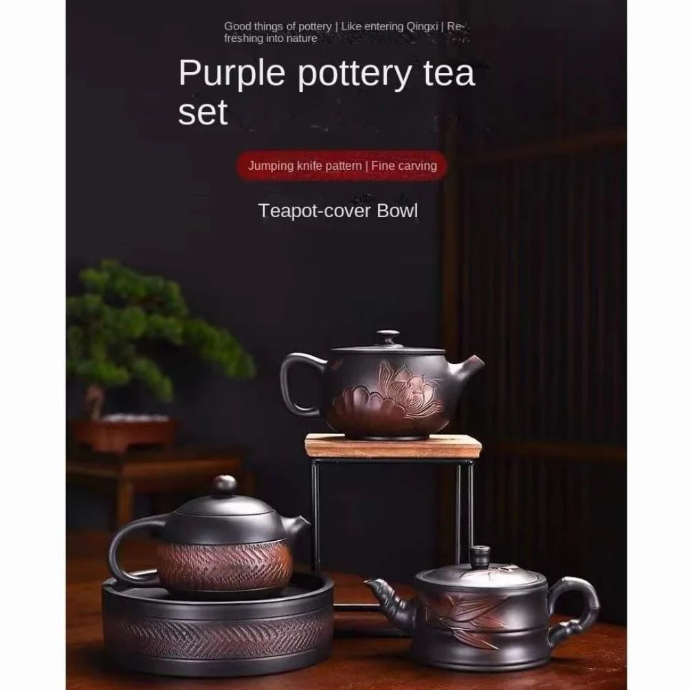 Czajniczek Fioletowy Glina Czajniczek Domowy Antyczny Fioletowy Garnek Ceramiczny Pojedynczy Garnek Zestaw Herbaty Kung Fu Ręcznie Pokryta Miska Czajniczek Herbata Zestawy Czajniczek Czajniki