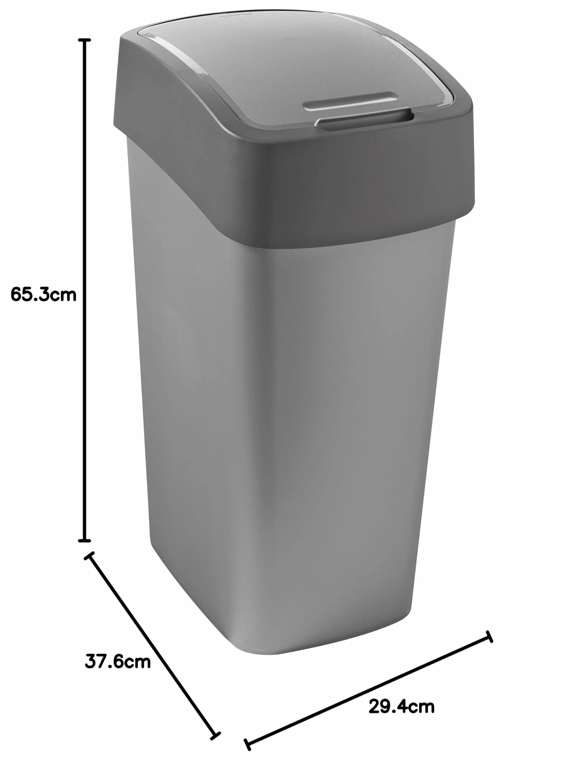 CURVER Kosz na śmieci "FLIP BIN" 50 l Pacific Flip Bin 50 l, plastik, srebrny/grafitowy, 29,4 x 37,6 x 65,3