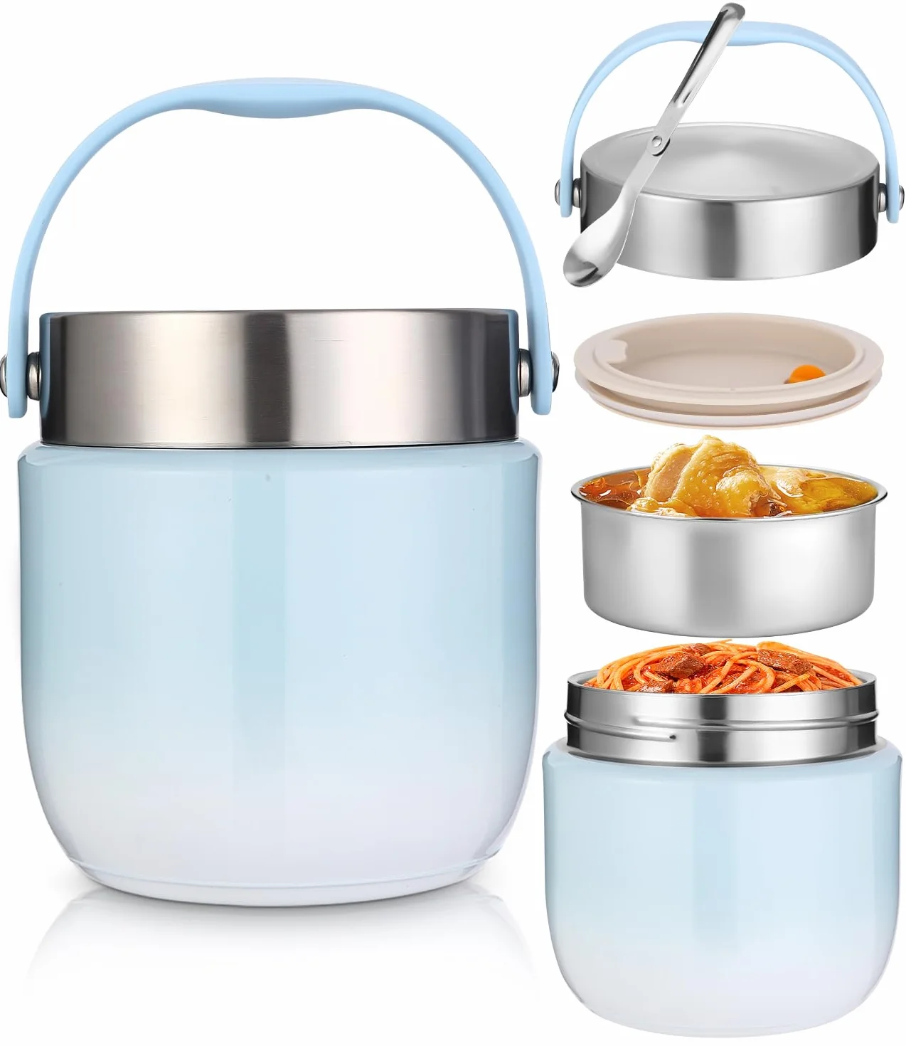Pojemnik termiczny do jedzenia, 1200 ml, miska termiczna z pokrywką, pojemnik utrzymujący ciepło ze stali nierdzewnej ze składaną łyżeczką, pudełko na lunch dla dzieci i dorosłych, do przechowywania