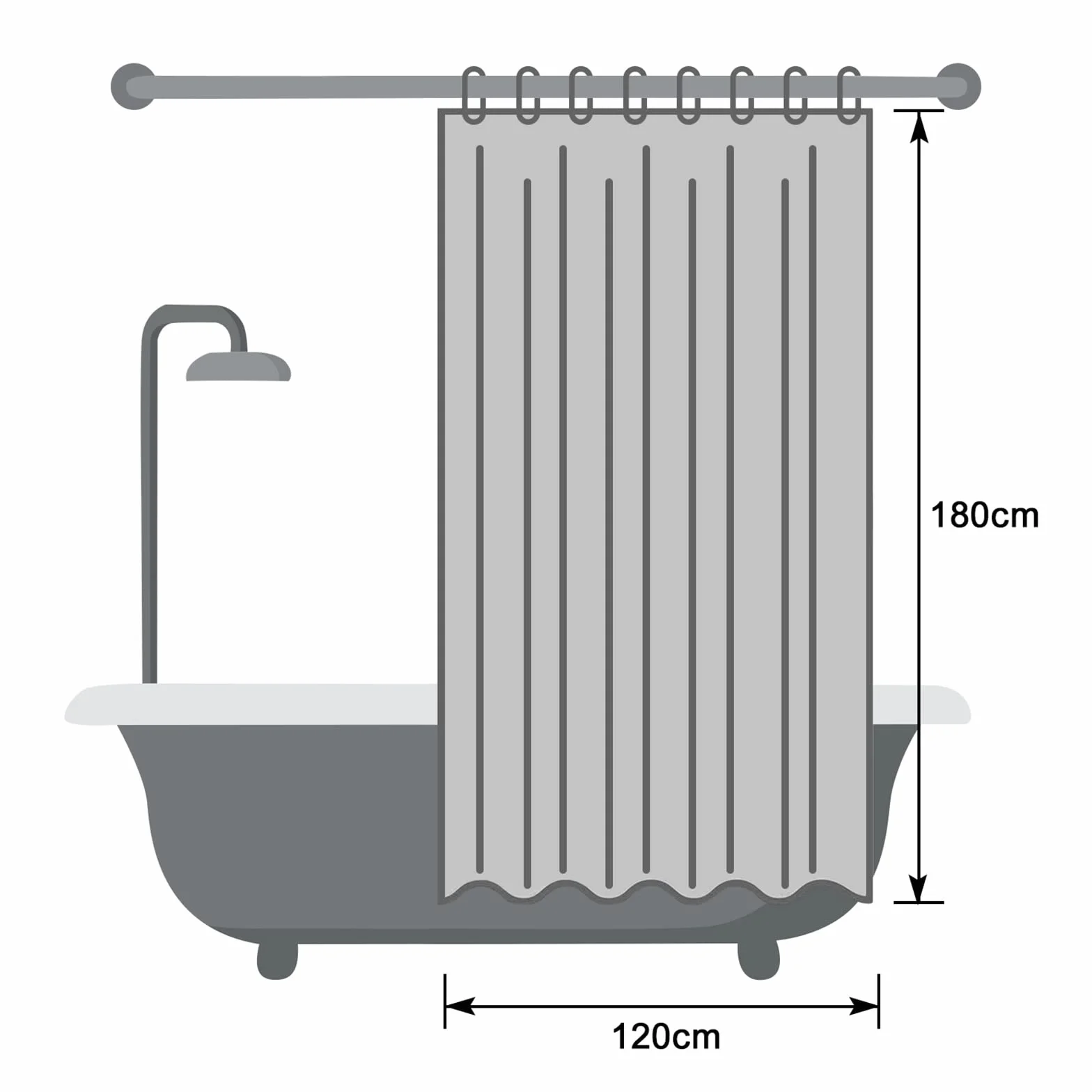 EurCross wąska zasłona prysznicowa 120x180 przezroczysta z plastiku, zasłona łazienkowa z 3 magnesami na dole, mała wodoodporna, antypleśniowa zasłona prysznicowa PEVA do wanny z 8 pierścieniami