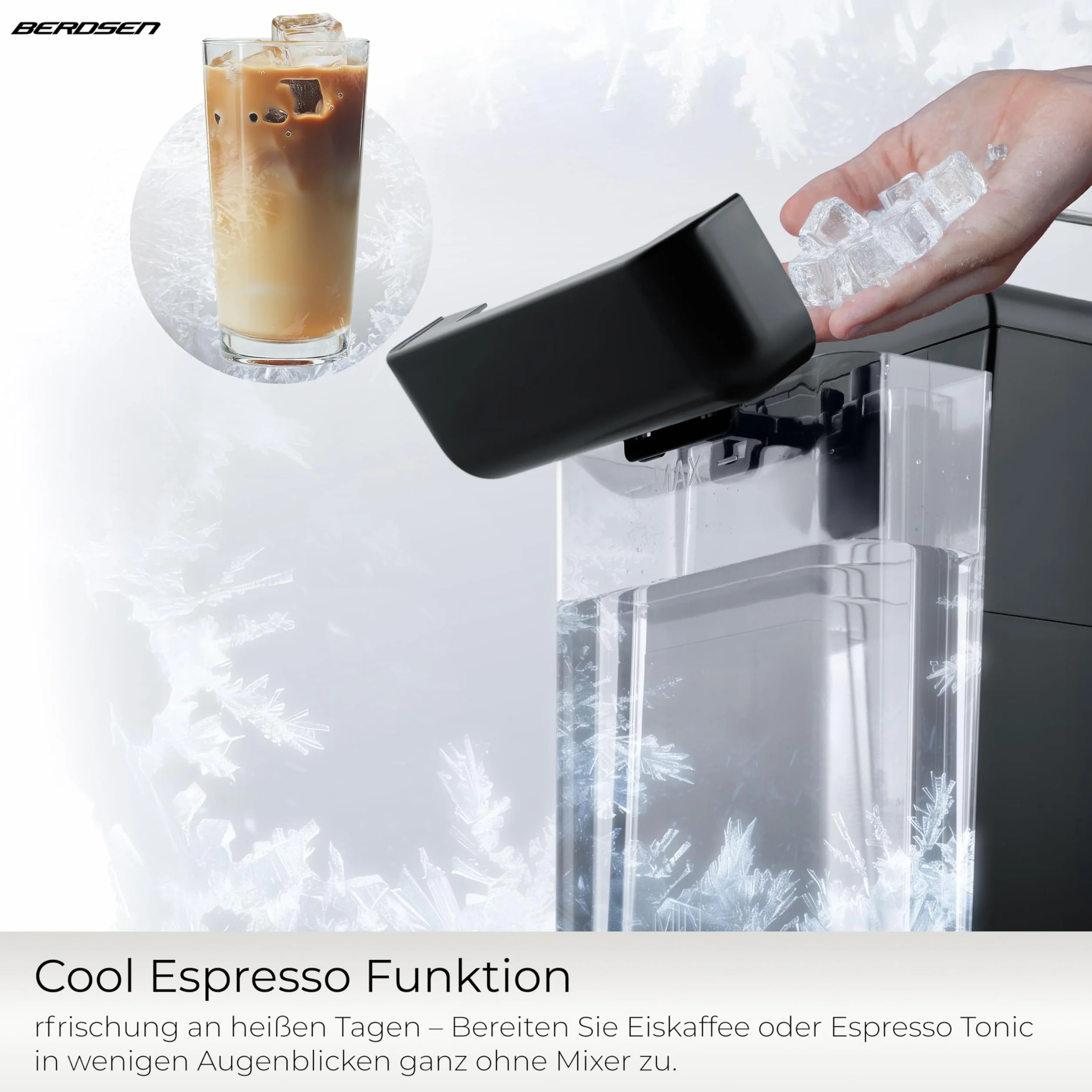 Berdsen Ekspres do Kawy - Kolbowy - 1,5 l 20 bar - Spieniacz do Mleka - 2 Filtry - Cool Espresso - Czarny