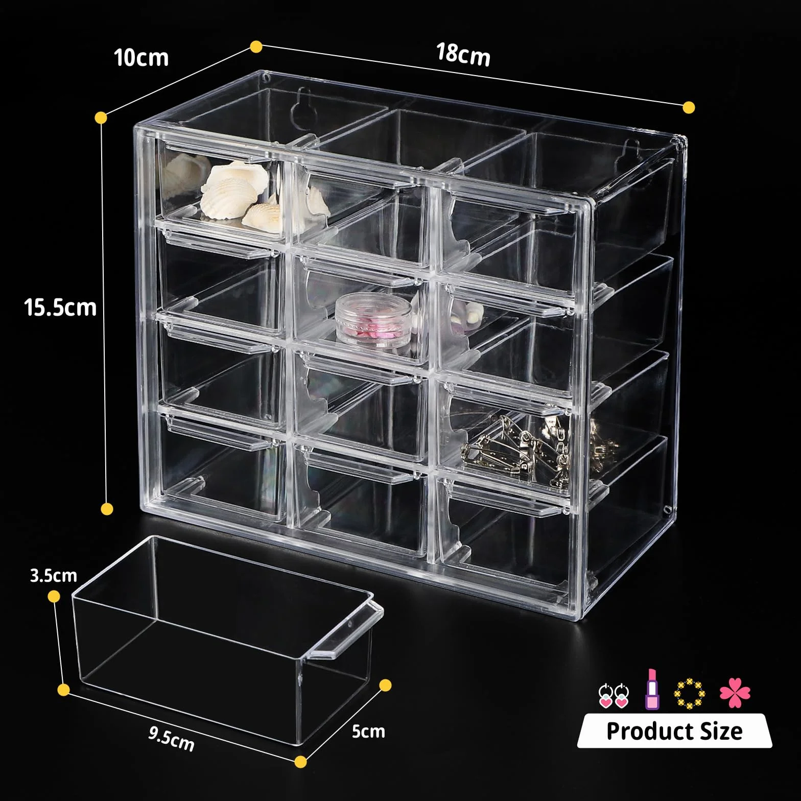 2 szt. Przezroczysty mini organizer szuflad małe szuflady do przechowywania do układania w stosy pudełko do przechowywania na biurko do makijażu, biżuteria, materiały biurowe i rzemieślnicze