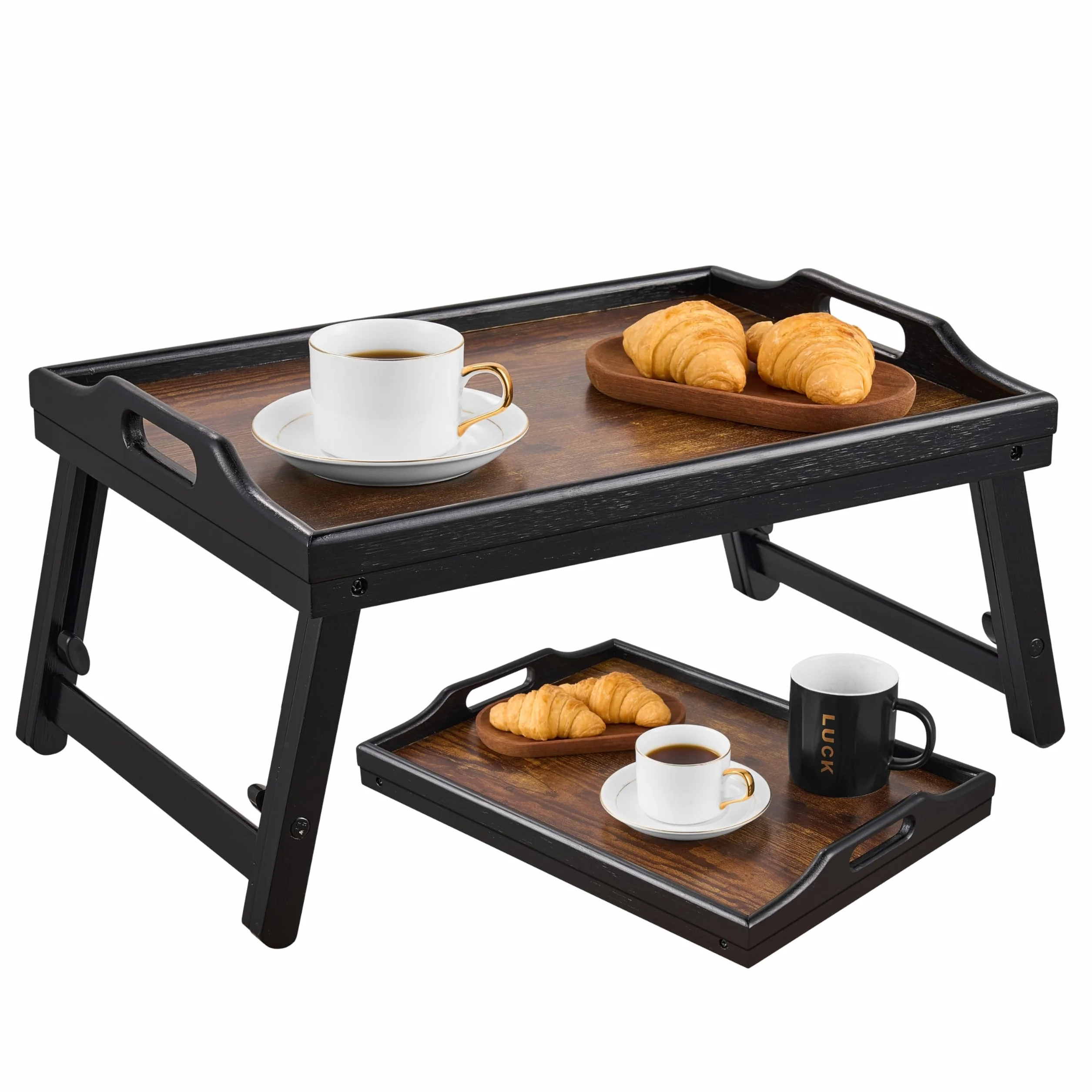 Bambusowy składany blat z regulacją wysokości do łóżka i sofy (22,5-32 cm) Stół na laptopa i śniadaniową blat w stylu vintage, brązowy, stojak na komputer