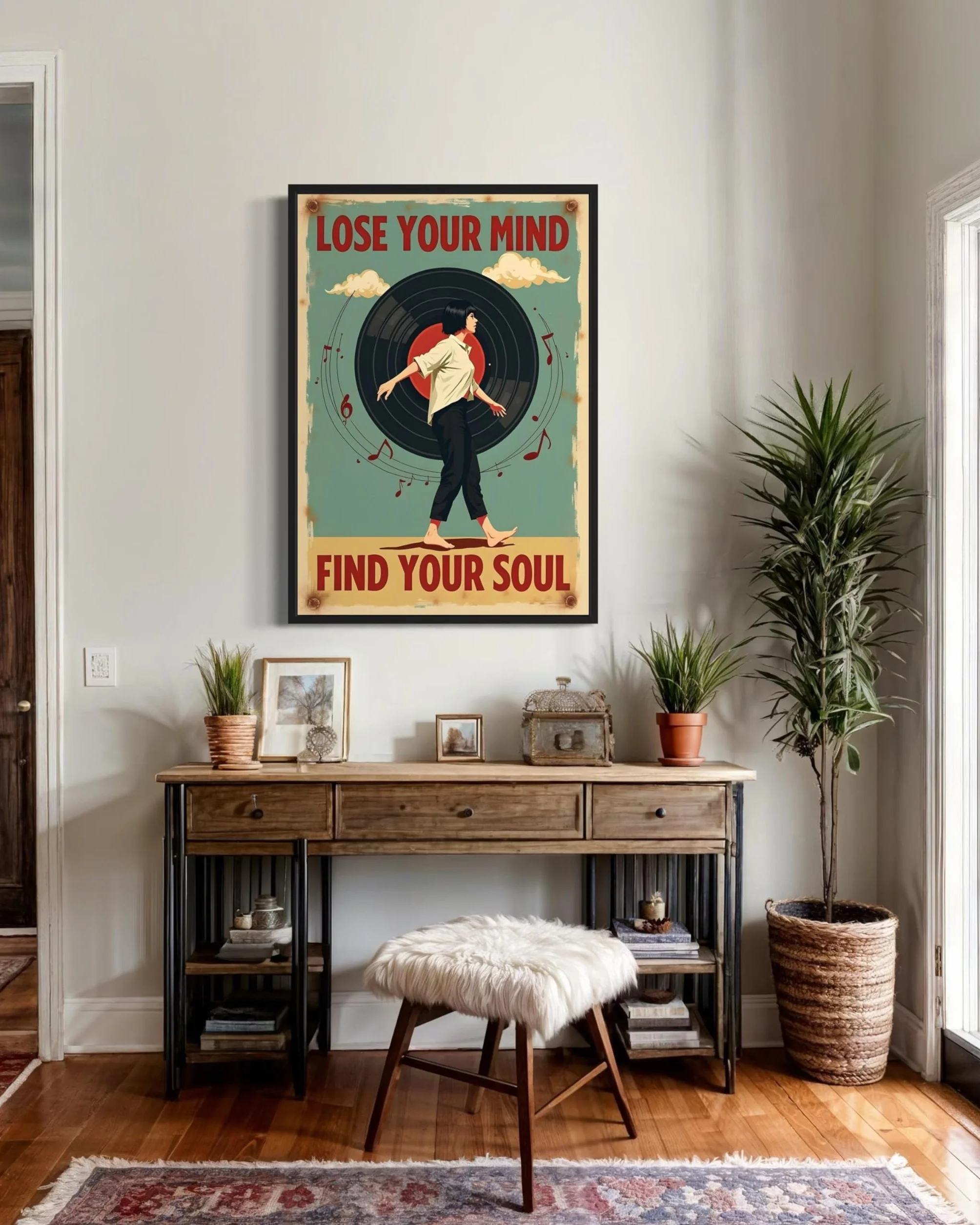 TONGYINLI Retro płyta winylowa płótno dekoracyjne na ścianę plakaty i druki dla miłośników muzyki inspirujące obrazy do studia wystrój domu biura (60 x 80 cm / rama wewnętrzna)