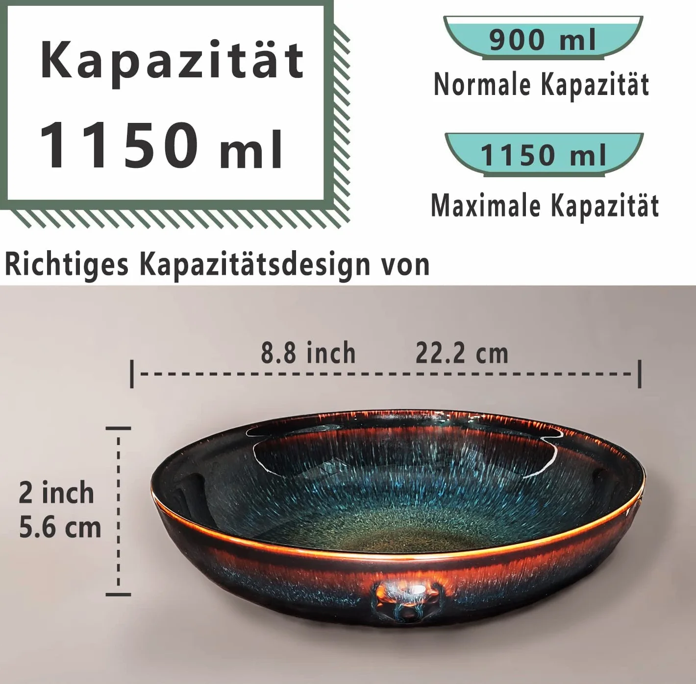 YA JU Zestaw Głębokich Talerzy, 2 Szt. - Talerze do Makaronu, Miski do Zupy, Naczynia Mikrofalowe, Salaterki, Miski do Serwowania Sałatek (Czarny)