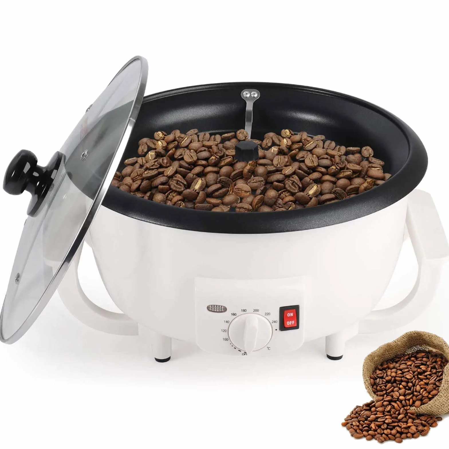 Maszyna do palenia kawy 750g, 800W elektryczny piec do kawy ziarnistej z regulacją temperatury 100-240°C, domowy piec do palenia ziarna