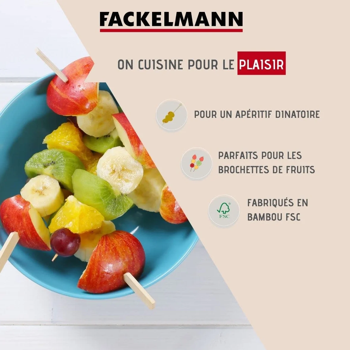 Fackelmann 50866 Zestaw 50 drewnianych szpikulców 25 cm, drewniane szpikulce, szpikulce aperitify, drewniane patyczki, Bambus, 25 cm