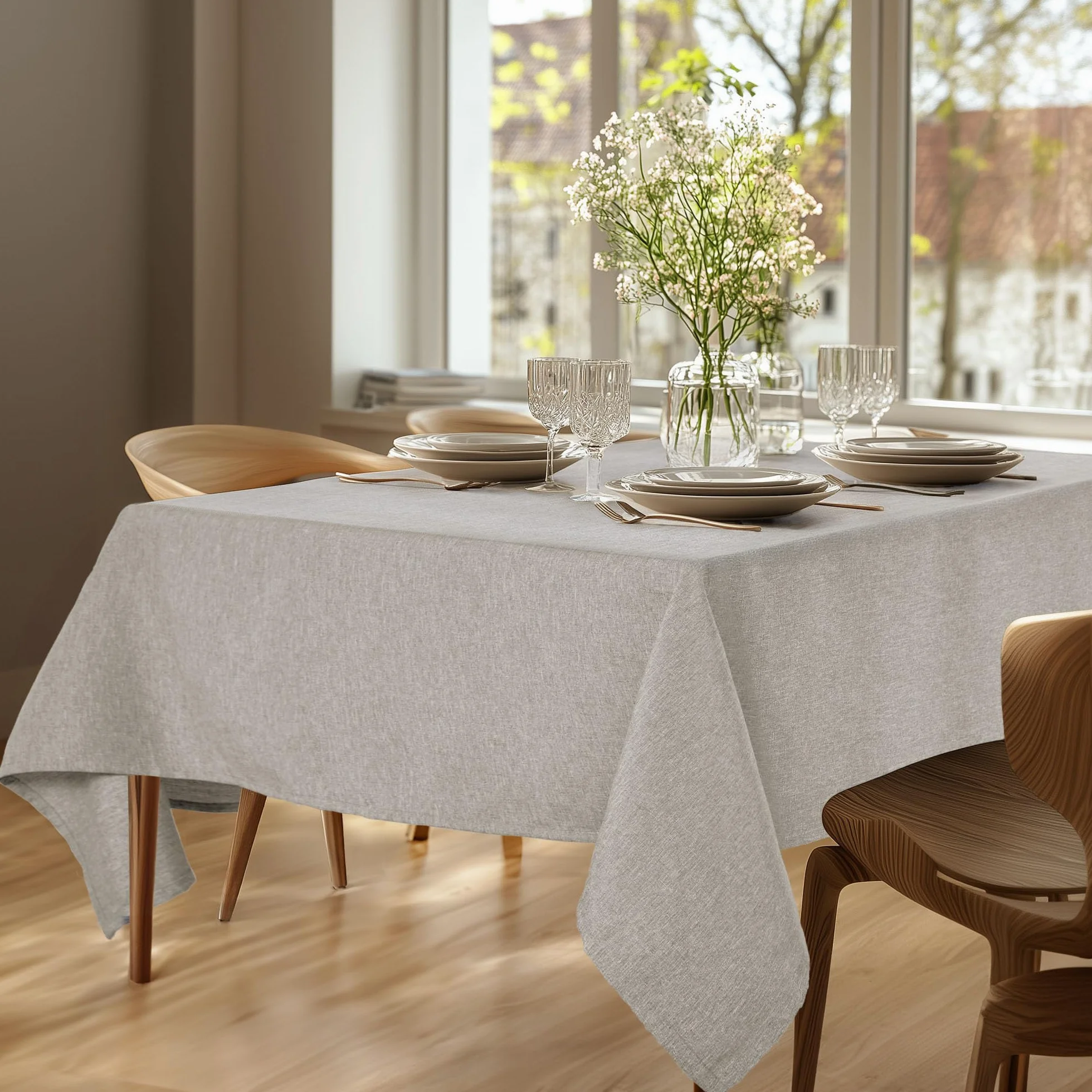 Deconovo Obrus na stół ogrodowy, zmywalny, z efektem lotosu, wygląd lnu, wodoodporny, prostokątny, stylowy obrus do jadalni i kuchni, 220 x 130 cm, lniany, 1 sztuka