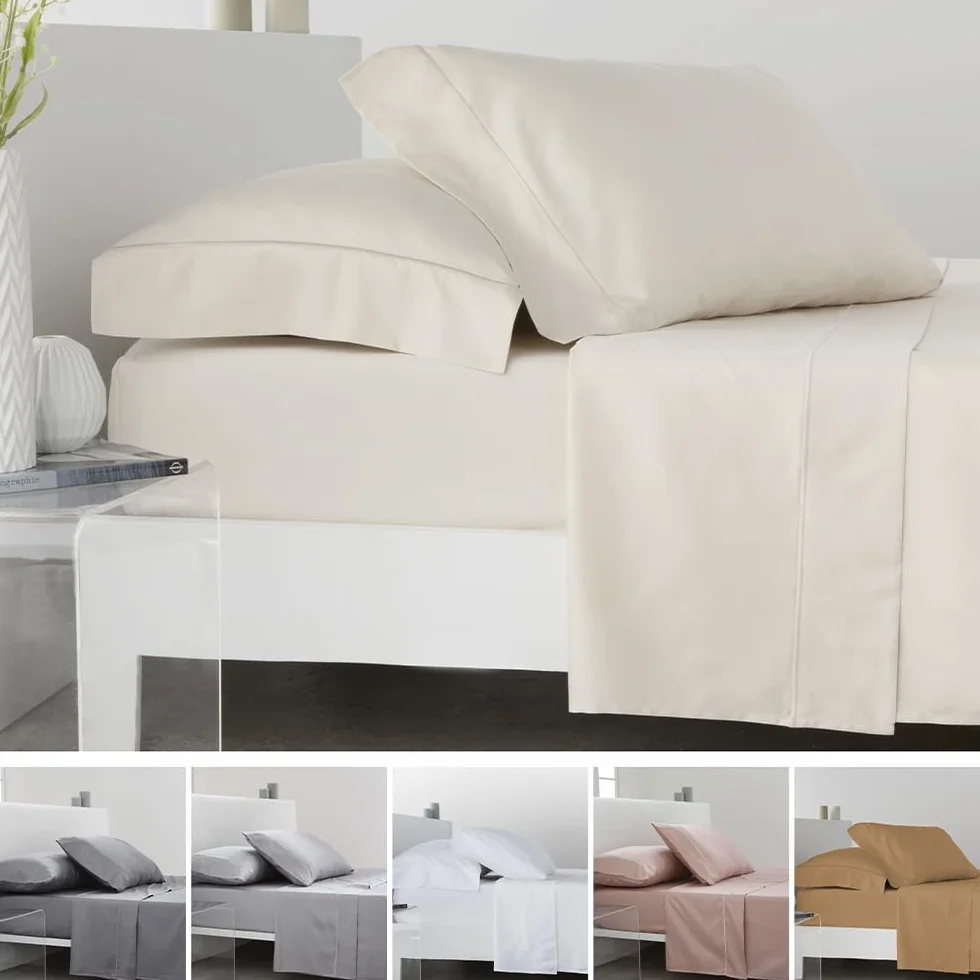 COTTON ARTean Zestaw prześcieradeł 160 x 190/200 Egipska Satyna Bawełna, 300 Nici LEUNA Beżowy zestaw pościeli 160 + 2 poszewki na poduszki + prześcieradło z gumką