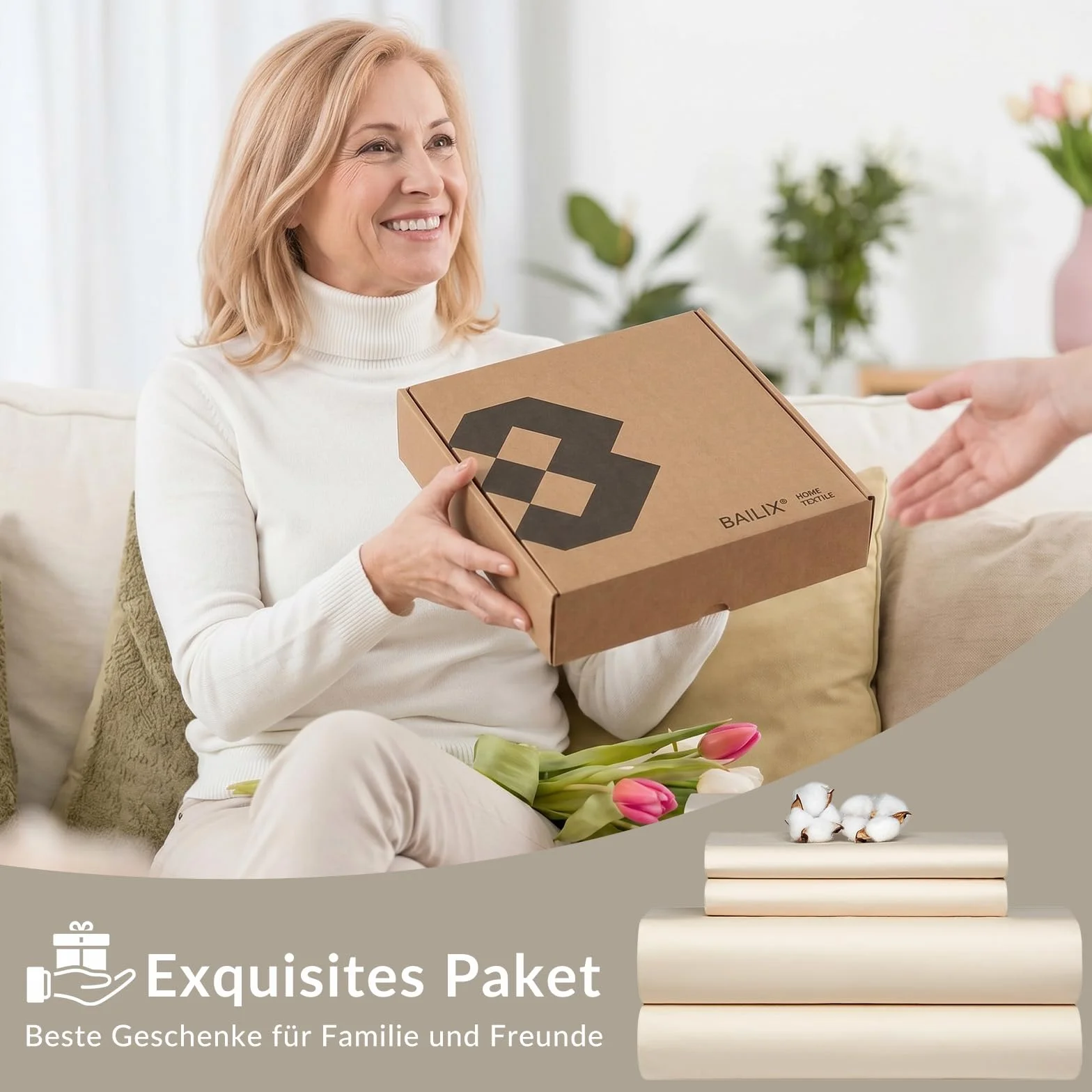 Bailix Pościel satynowa klasy premium, 135 x 200, 2-częściowa, ze 100% bawełny, Öko-Tex, luksusowa, błyszcząca satyna z zamkiem błyskawicznym, zestaw pościeli z 1 poszewką na kołdrę 135 x 200 + 1