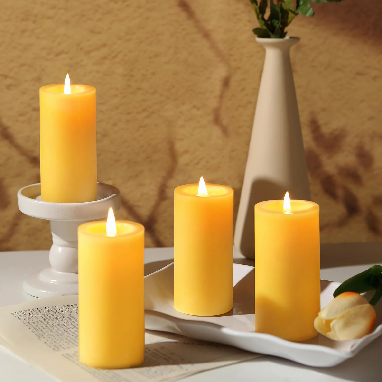 12 sztuk naturalnych świec filarowych z wosku pszczelego, 100% czyste świece z wosku pszczelego - 420 godzin długiego palenia, bezzapachowa świeca woskowa do domu, modlitwy, nagłych wypadków, bezdymna