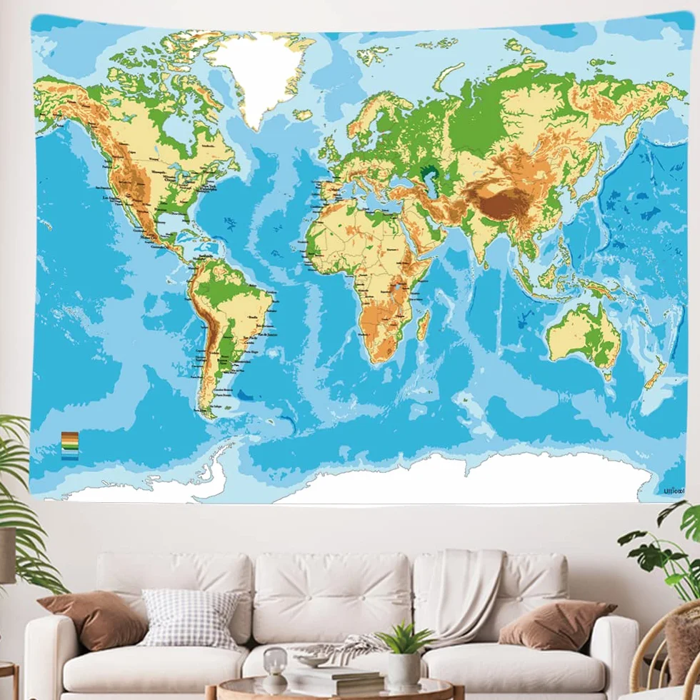 Ulticool - Mapa świata Dekoracja ścienna - Dywan ścienny - 200x150 cm - Duży gobelin - Dekoracja plakatowa - Dekoracja - Sukienka - Tkanina - Malarstwo - Malarstwo