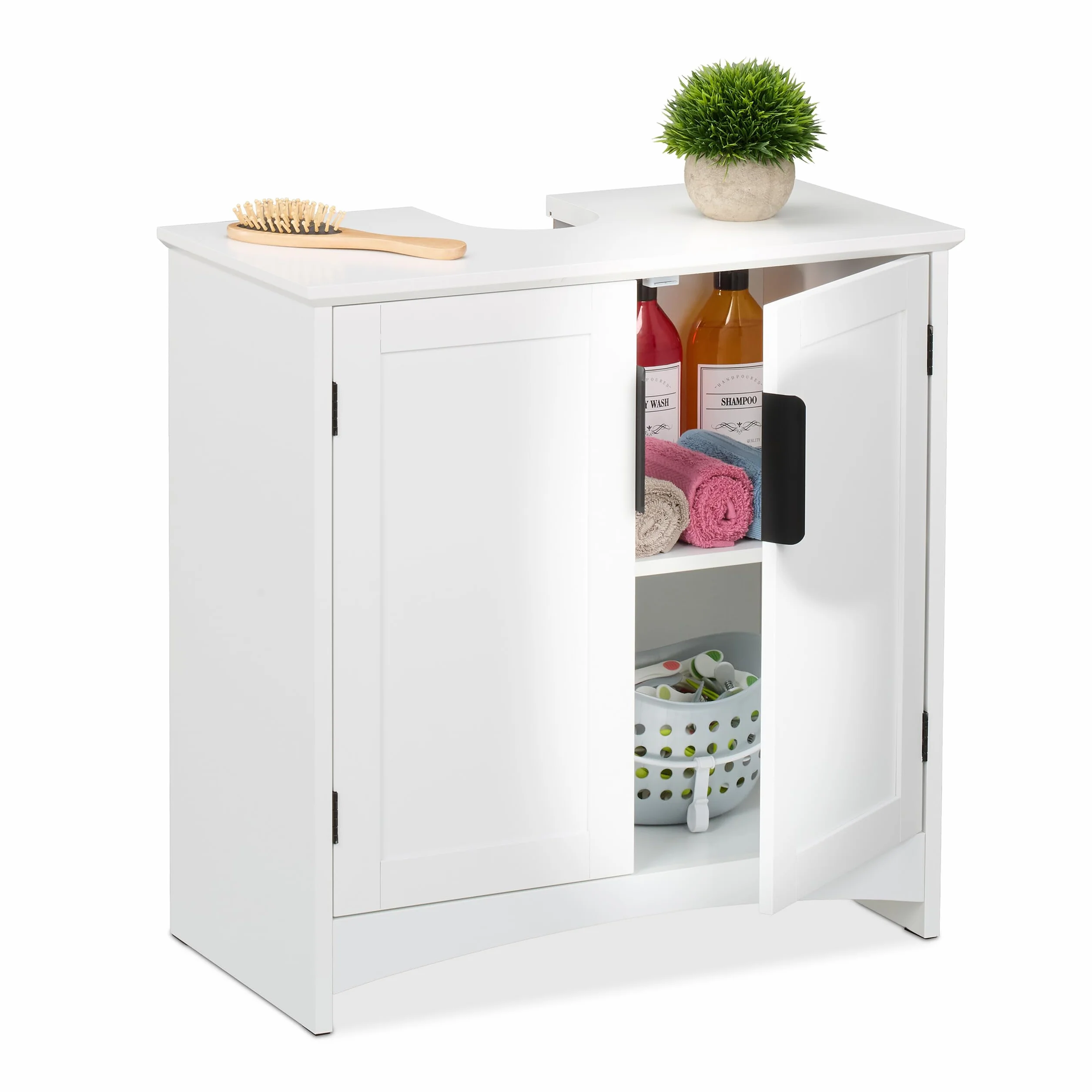 Relaxdays Szafka pod umywalkę, 2 drzwi, HWD: 60 x 60 x 30 cm, MDF, szafka łazienkowa, szafka pod umywalkę, biała, żelazko, płyta pilśniowa