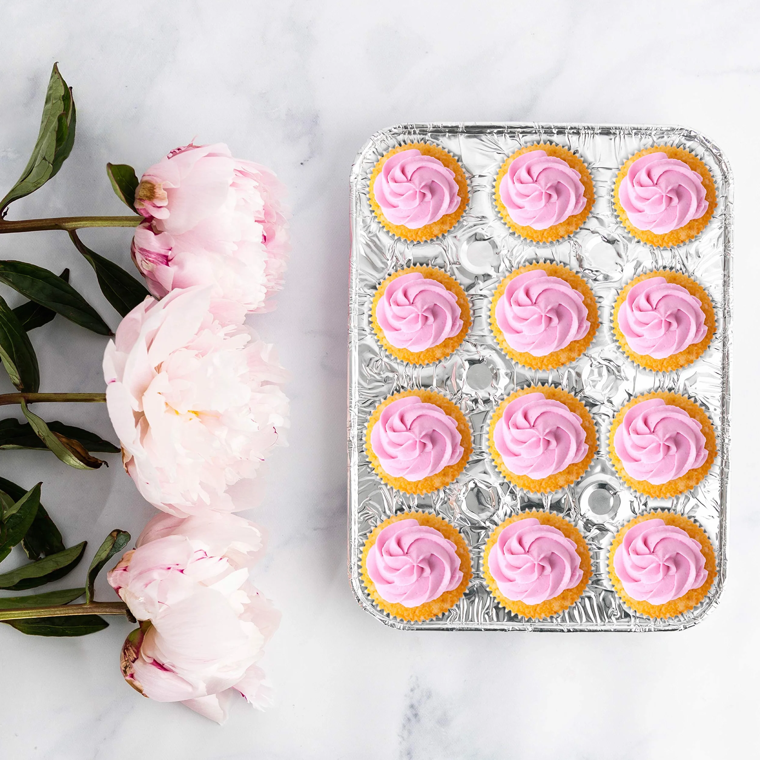 Plasticpro Foremki do muffinek z folii aluminiowej wielokrotnego użytku i jednorazowe, pomieści 12 mini babeczek / folii do muffinek opakowanie 50 sztuk