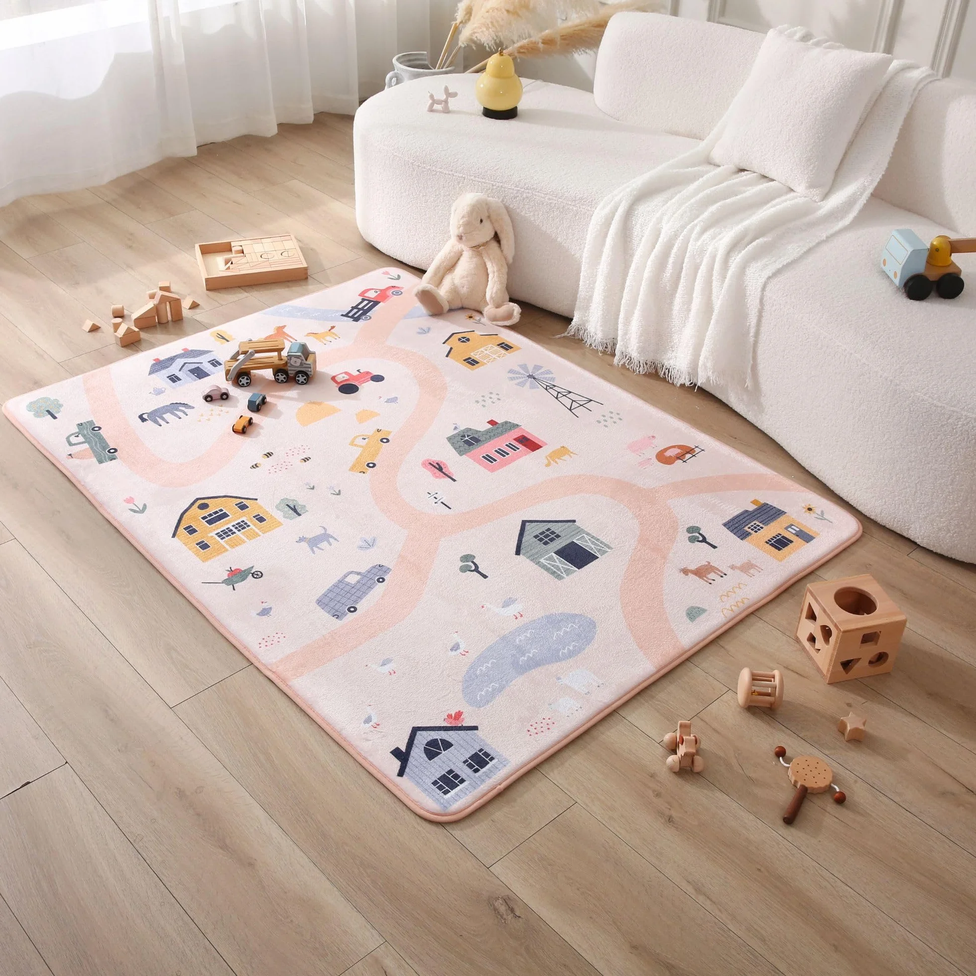 Premium Duża Koralowa Welurowa Mata do zabawy dla niemowląt 160x120x1.5cm – Wysokogatunkowa mata z pamięcią kształtu dla dzieci – Stylowa mata do zabawy na podłodze z antypoślizgowym podkładem do