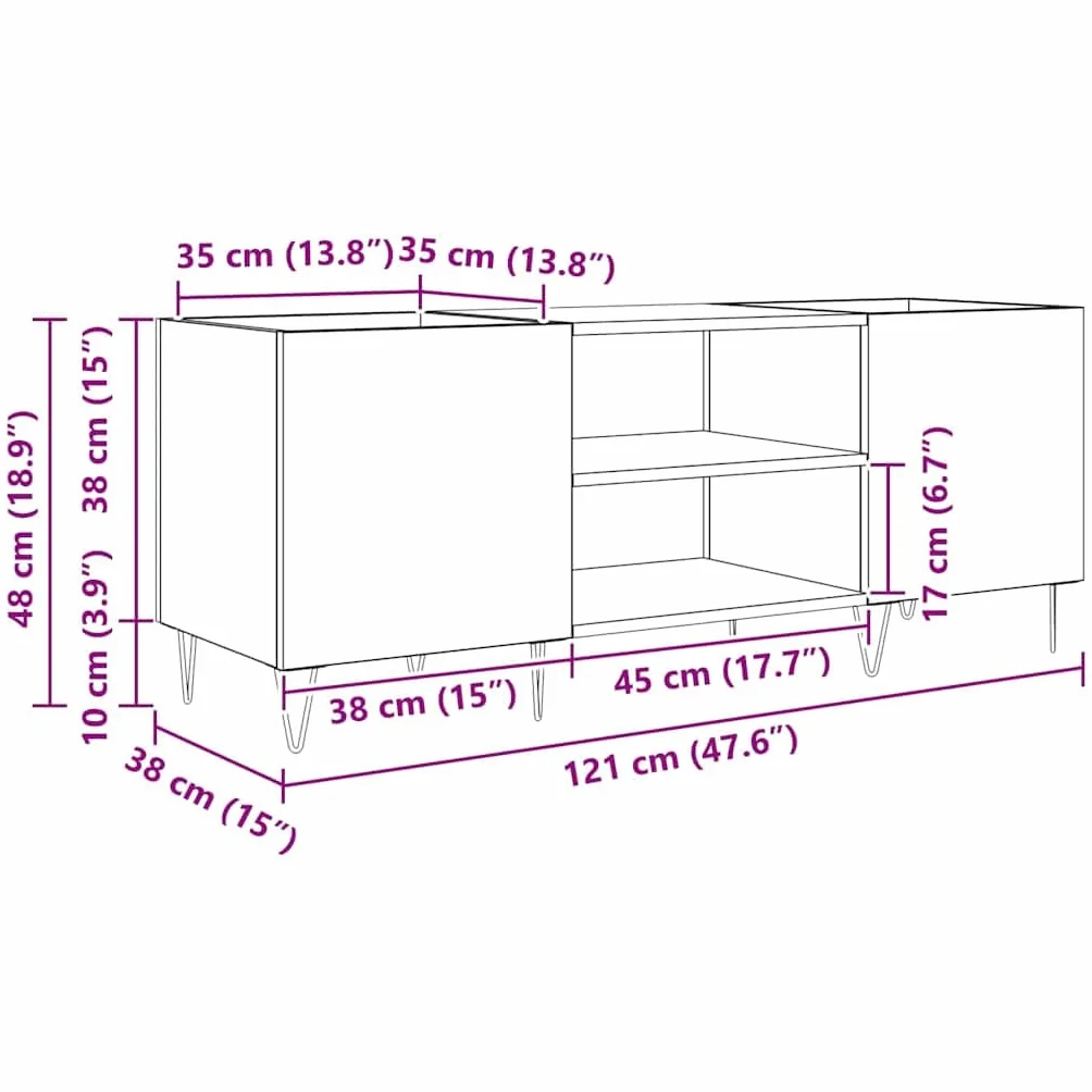 vidaXL Szafka na płyty winylowe z półką Czarny Dąb 121 x 38 x 48 cm