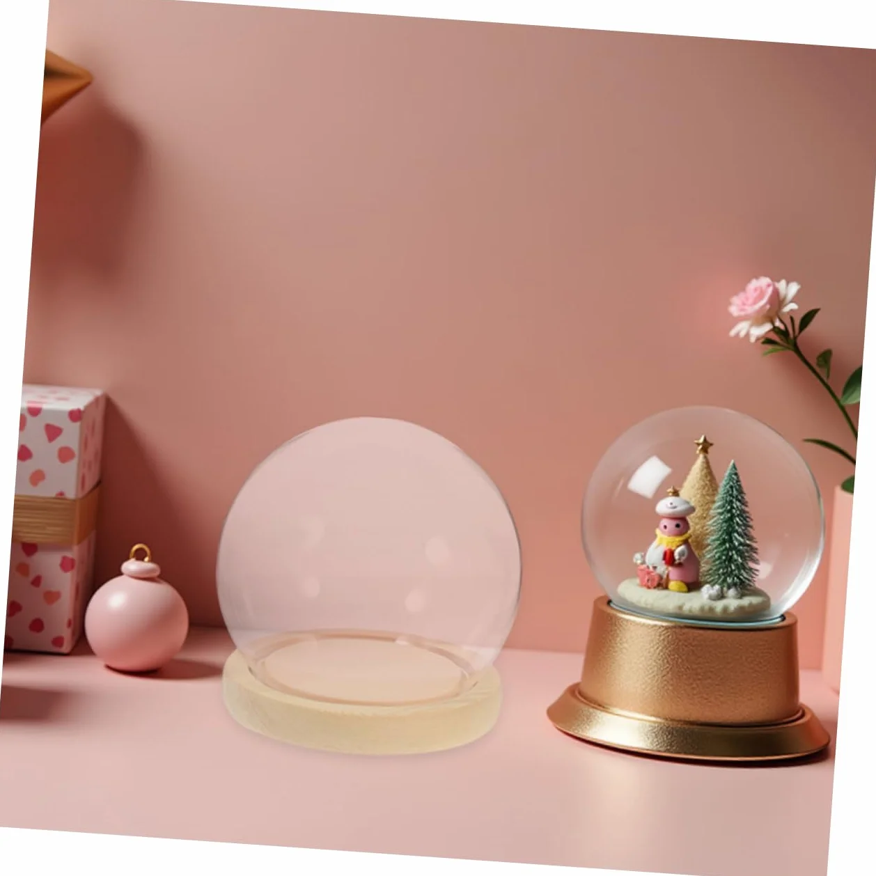Eternal Flower Glass Dome Cloche with Wooden Base Preserved Flower Cover Crystal Display Case for Wedding Christmas Valentines And Easy to Clean Decorative Showcase