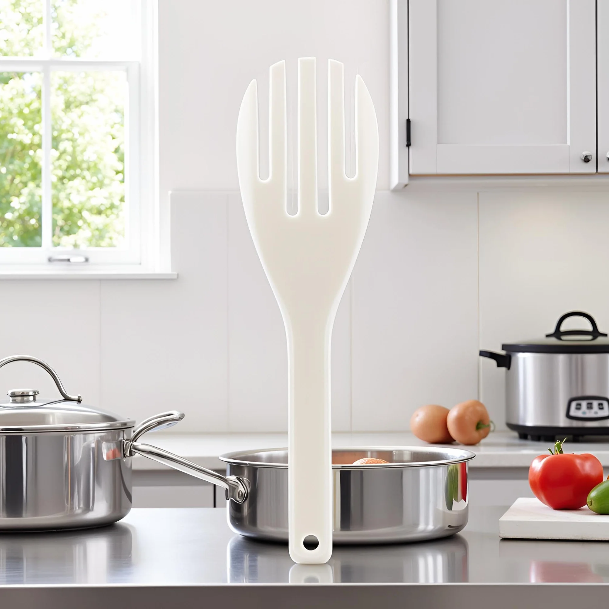 Biała duża plastikowa łopatka do ryżu, widelec, łyżki do serwowania, do ryżu i ziemniaków, łyżki do serwowania (27 cm 27 cm)