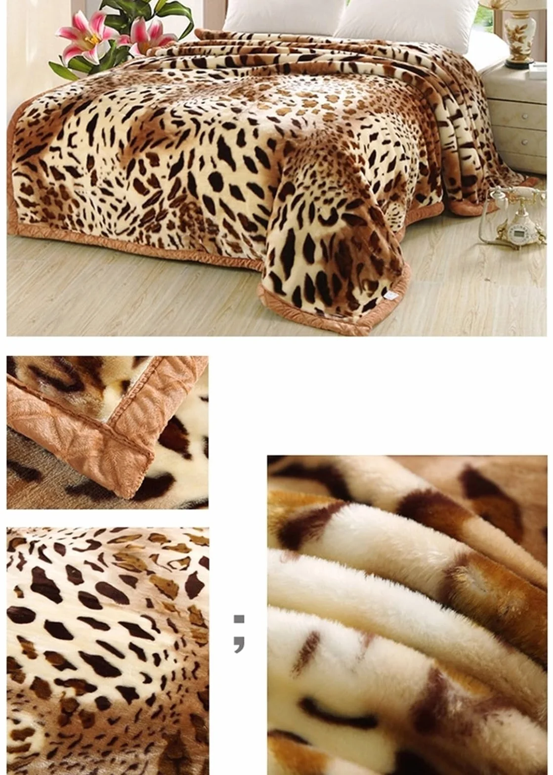 Dwuwarstwowy Koc Z Ciepłym I Wygodnym Brzegiem Na Sofę Łóżko(Leopard print,200cmX230cm)