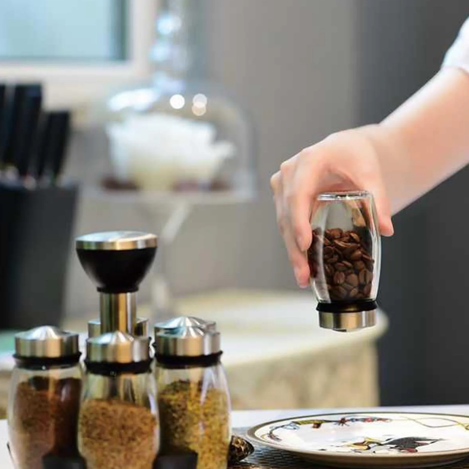 QTANZIQI Stojak na przyprawy ze stali nierdzewnej do blatu kuchennego | Obrotowy schowek do domu, restauracji, stołu jadalnego, grilla i nie tylko | Idealne rozwiązanie do przechowywania w kuchni
