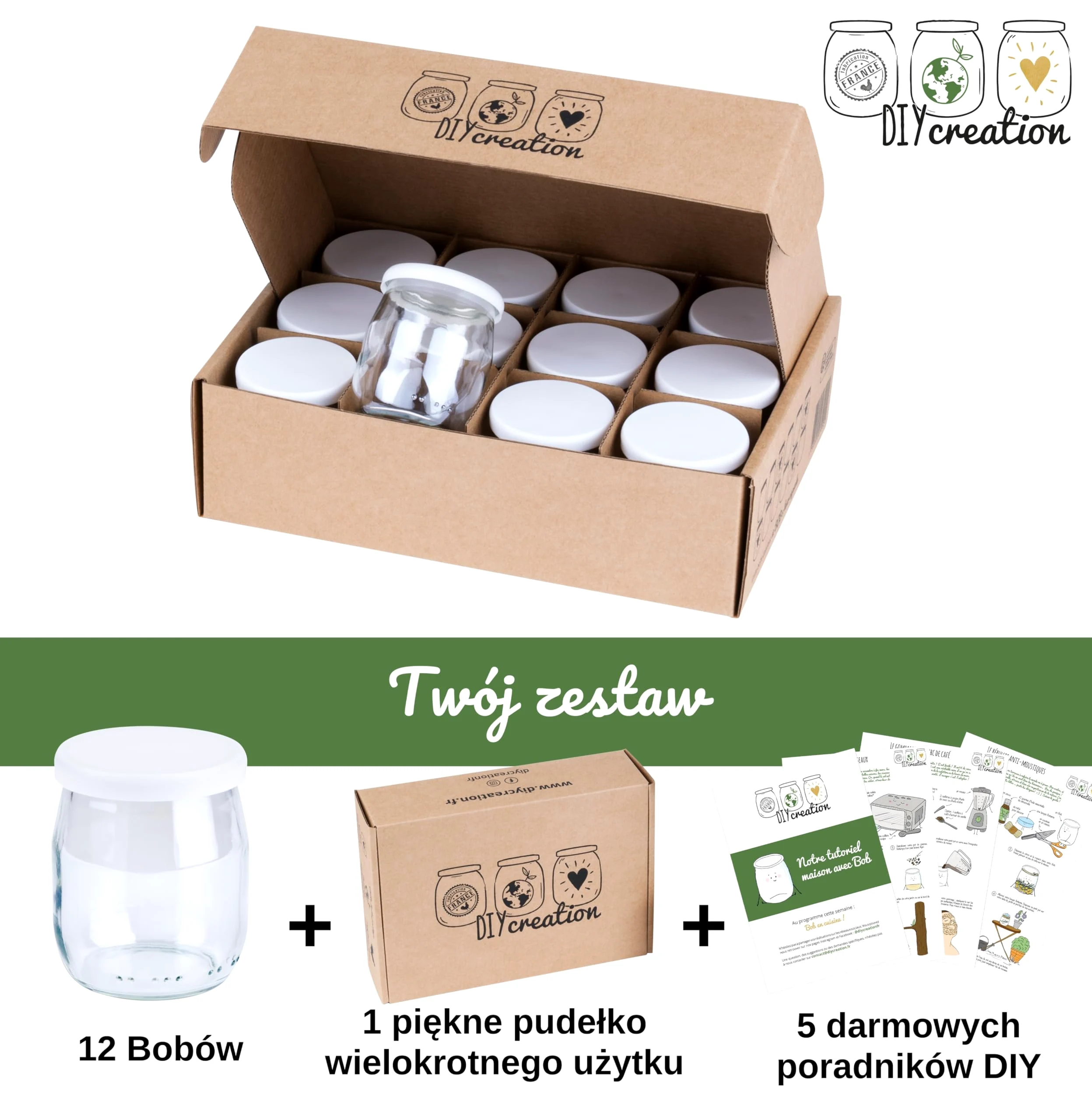 Zestaw 12 szklanych słoików na jogurt z hermetycznymi pokrywkami - Seb Multidélices, Thermomix, Cookeo Jogurt Maker - mały słoik do przechowywania dla niemowląt - wyprodukowany we Francji