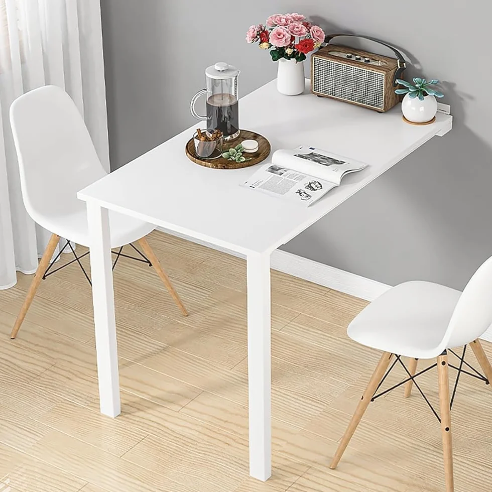 Zajmujący mało miejsca biały składany stół ścienny - łatwa instalacja, kompaktowa konstrukcja do salonu, jadalni i blatu barowego (90 x 50 cm) - idealny do małych przestrzeni