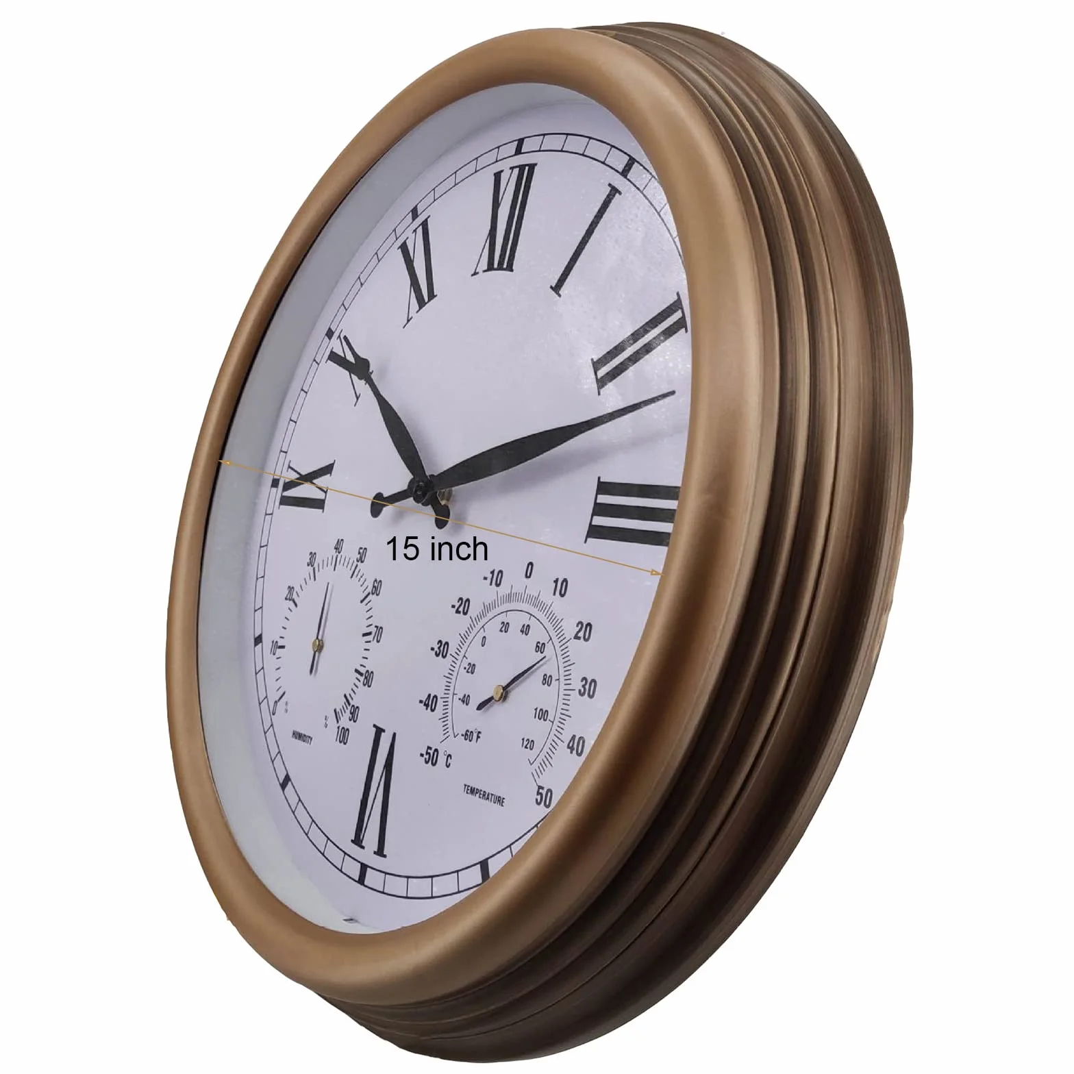 JATIBOSH Retro zegar ścienny do wewnątrz/na zewnątrz z termometrem i higrometrem combo, zegar wiszący, 38 cm, cichy, nietykający, dekoracyjny zegar na baterie, zegar basenowy (baterie nie są dołączone