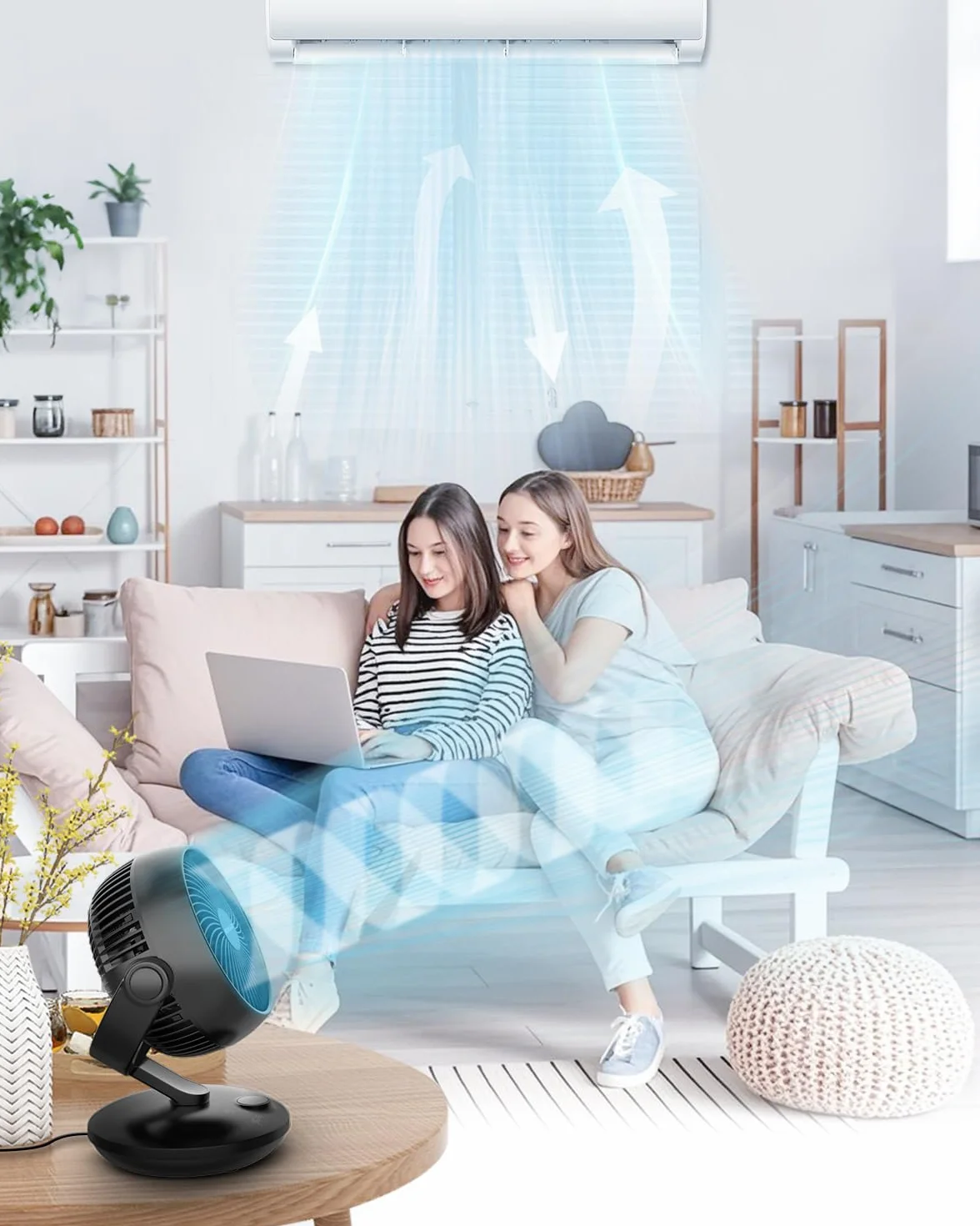 WOWDSGN Wentylator biurkowy, cichy, 24 dB, z wyświetlaczem, wydajny turbo cyrkulator 3D, 9-godzinny timer, oscylacja 100° i 80°, 6 stopni prędkości, do sypialni, salonu, biura, kuchni
