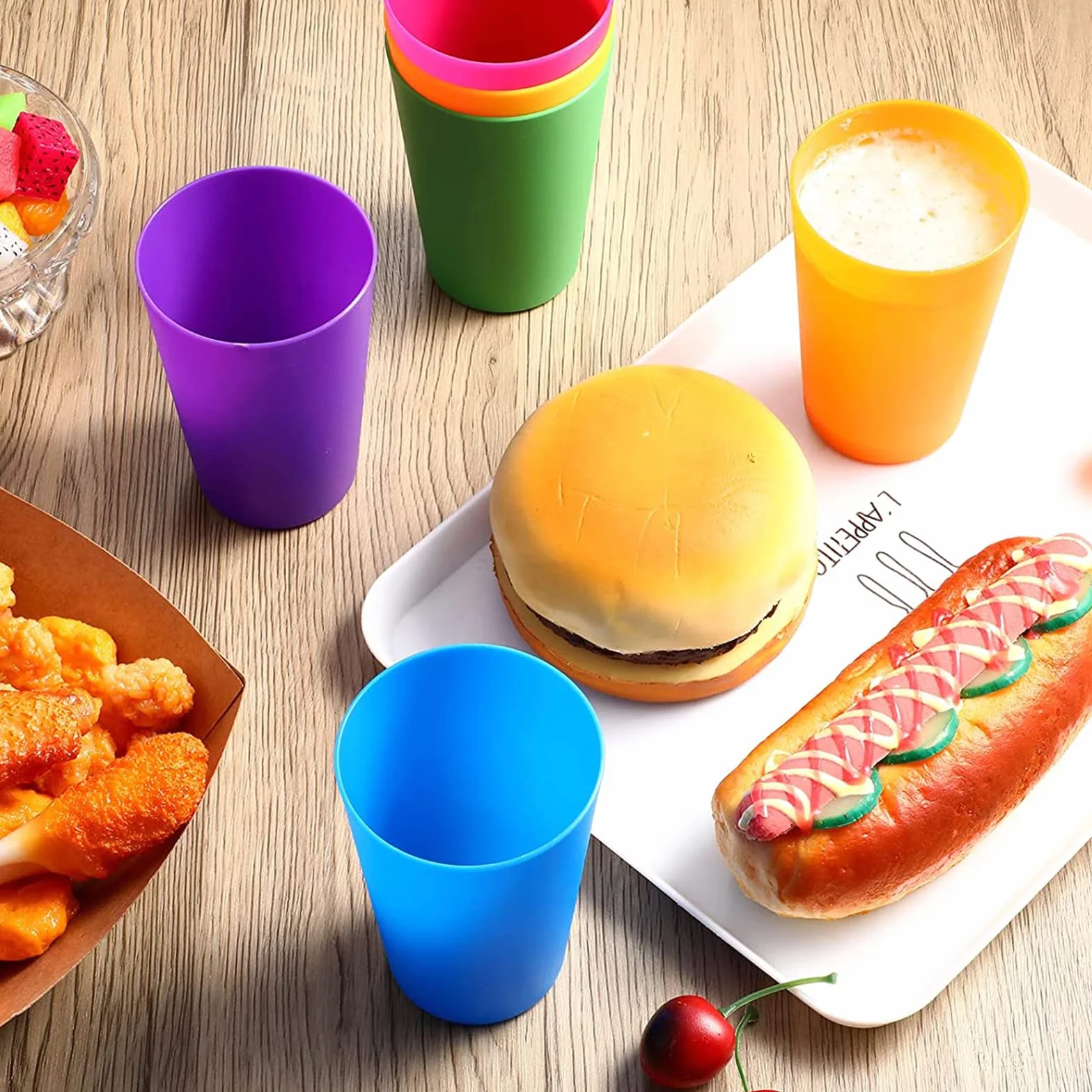 PALUDO 30 Sztuk Kolorowe Plastikowe Kubki Wielokrotnego Użytku - 260ml Plastikowych Kubków 10 Kolorach - Zestaw Plastikowe Kubki dla Dzieci Imprezy Plenerowe Pikniki Kemping Podróże Kuchnia