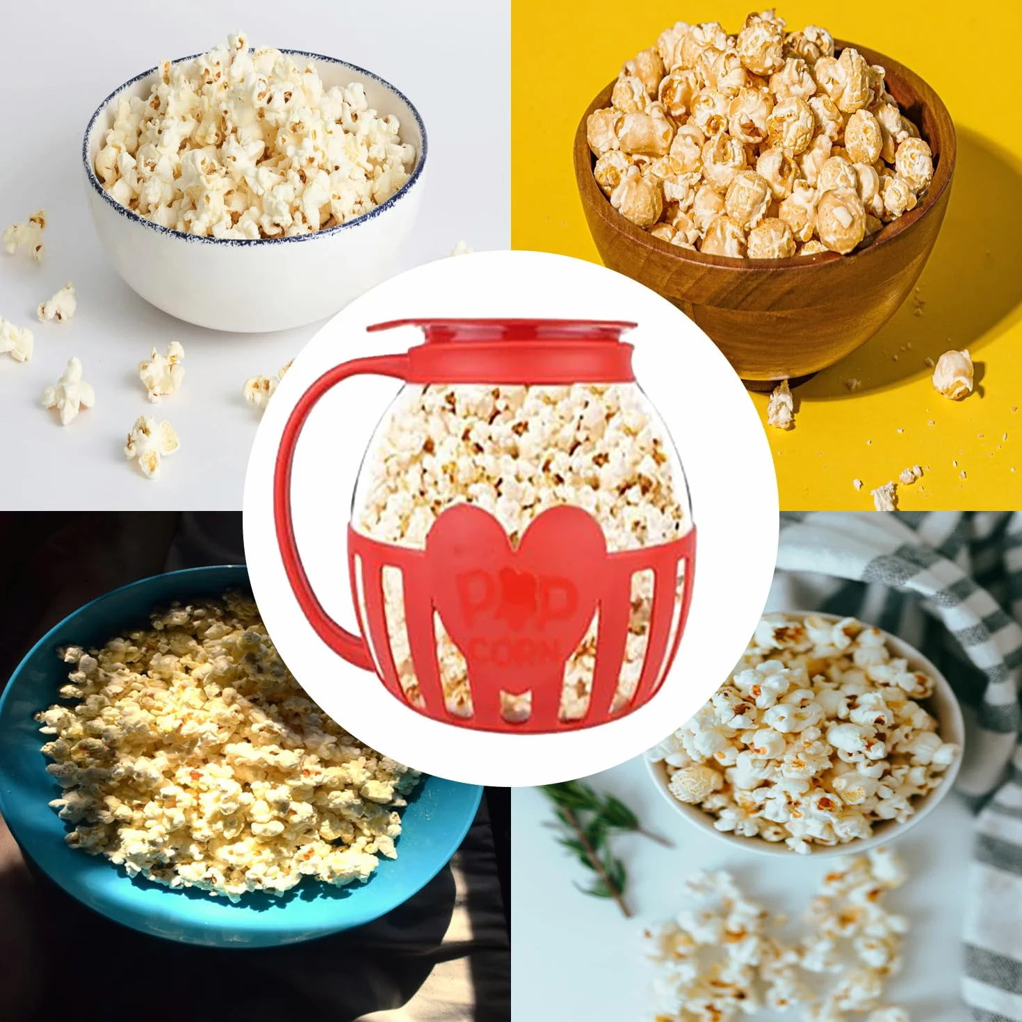 Maszyna do popcornu do kuchenki mikrofalowej, szkło borokrzemowe, czerwona