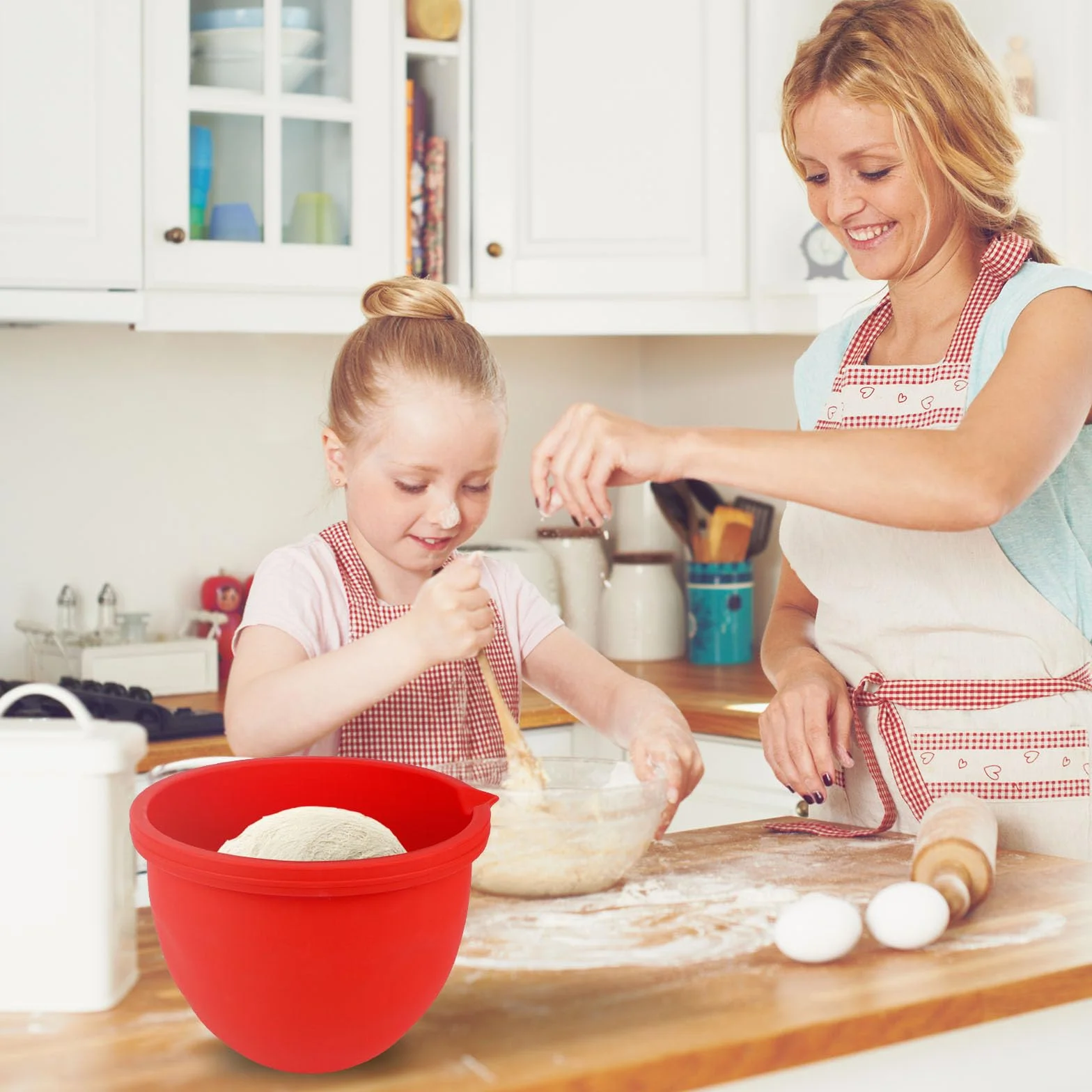 Wkładki Silikonowe dla KitchenAid Przechylna Głowa 5 Qt Mikser Stołowy, Wkład Silikonowa Miska z Pokrywą Zamienną Praktyczne Akcesoria Miksera (Czerwony)