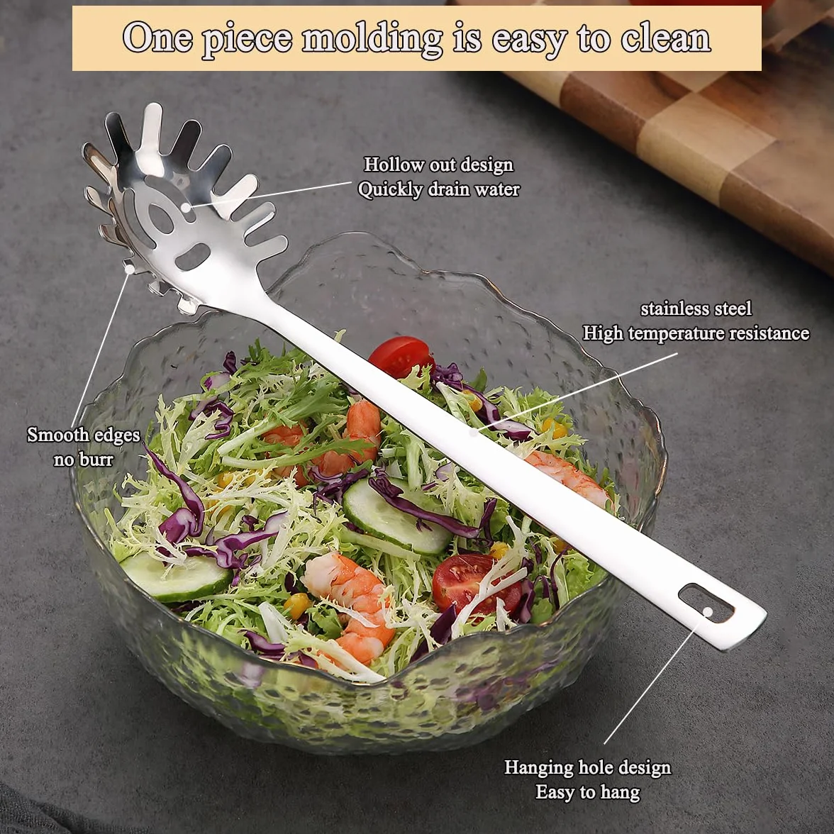 Łyżka do spaghetti, Serwer do makaronu ReaNea, Łyżka do makaronu ze stali nierdzewnej z zębami, Metalowy widelec do makaronu, Odporny na ciepło, Można myć w zmywarce