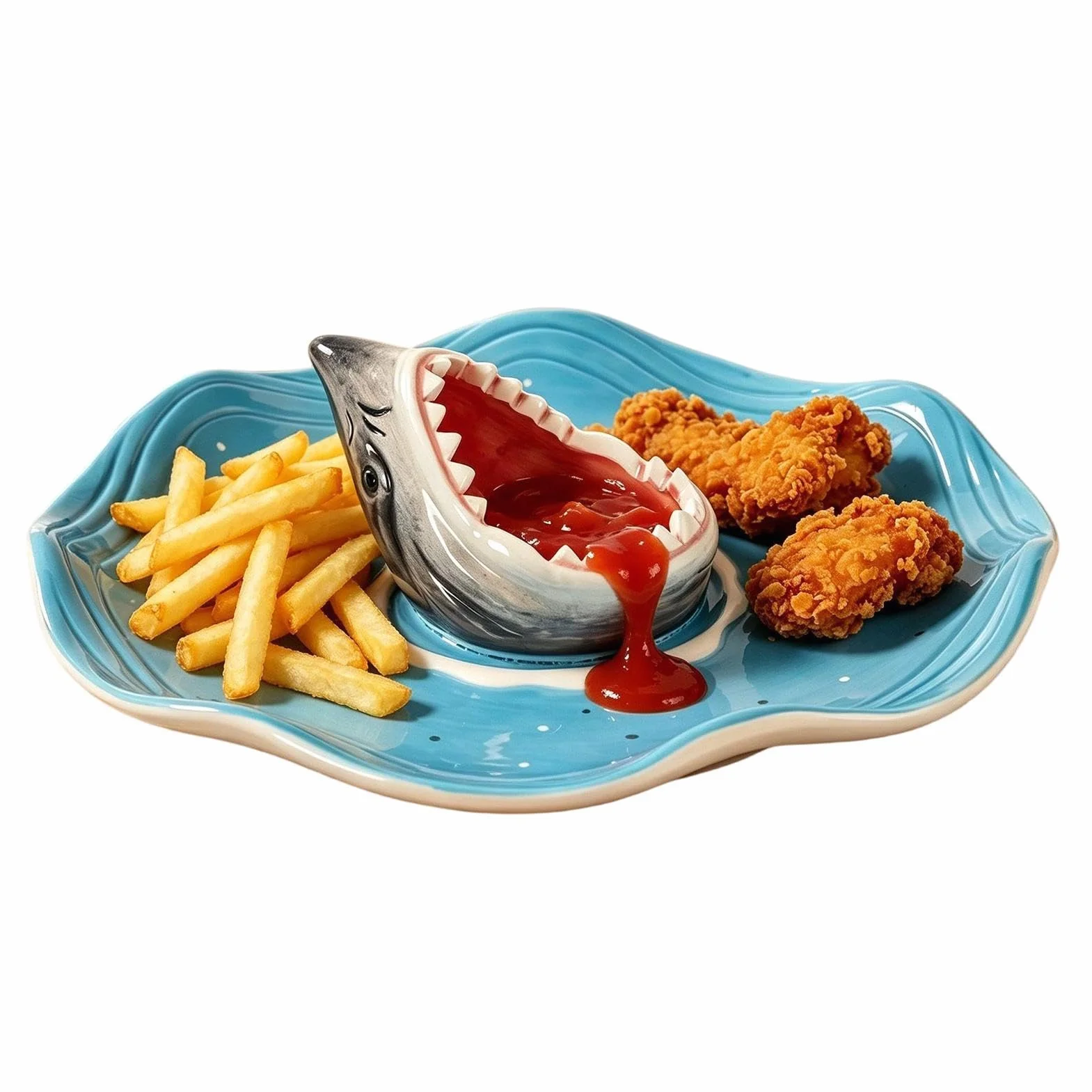 Generico Ceramiczny uchwyt na przyprawy w kształcie ryby rekin | Oceaniczny motyw przypraw Tacos Oceaniczny Ośmiornica Krewetki Sardynka Hamburger Cheeseburger Snack Popcorn Jedzenie