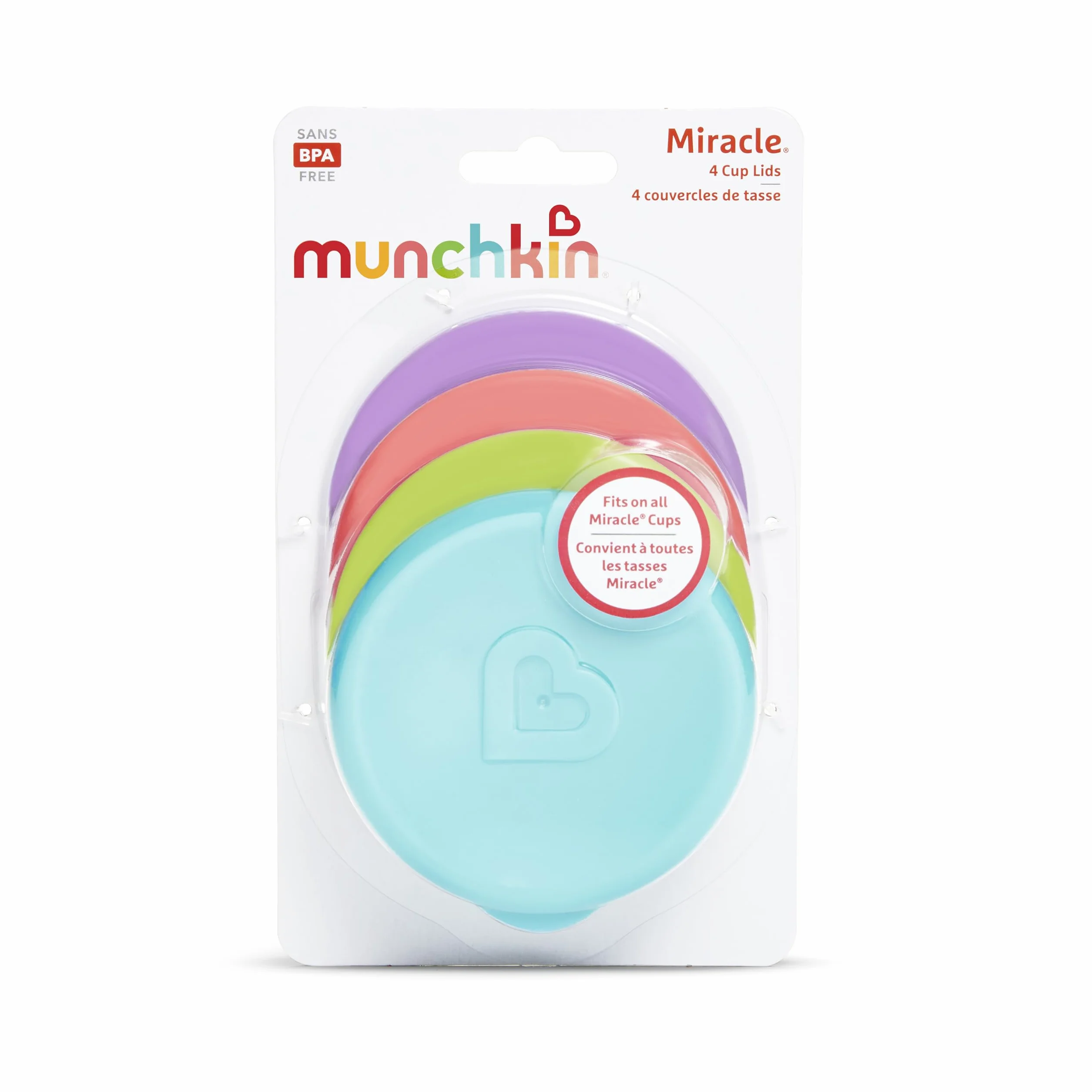 Munchkin Miracle Cup Lids, Fit All Miracle Cup Styles, Multicoloured, Pack of 4